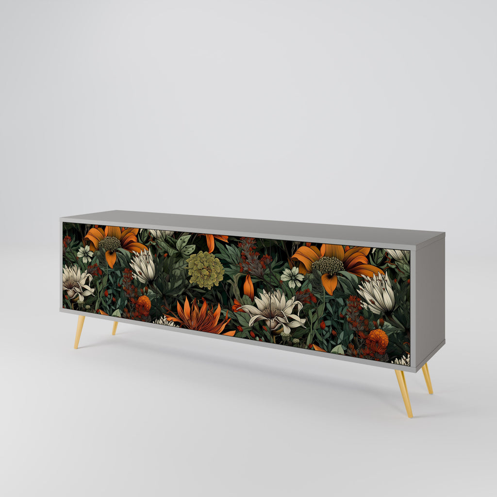 Meuble TV 3 portes MIDNIGHT SPROUT, finition grise