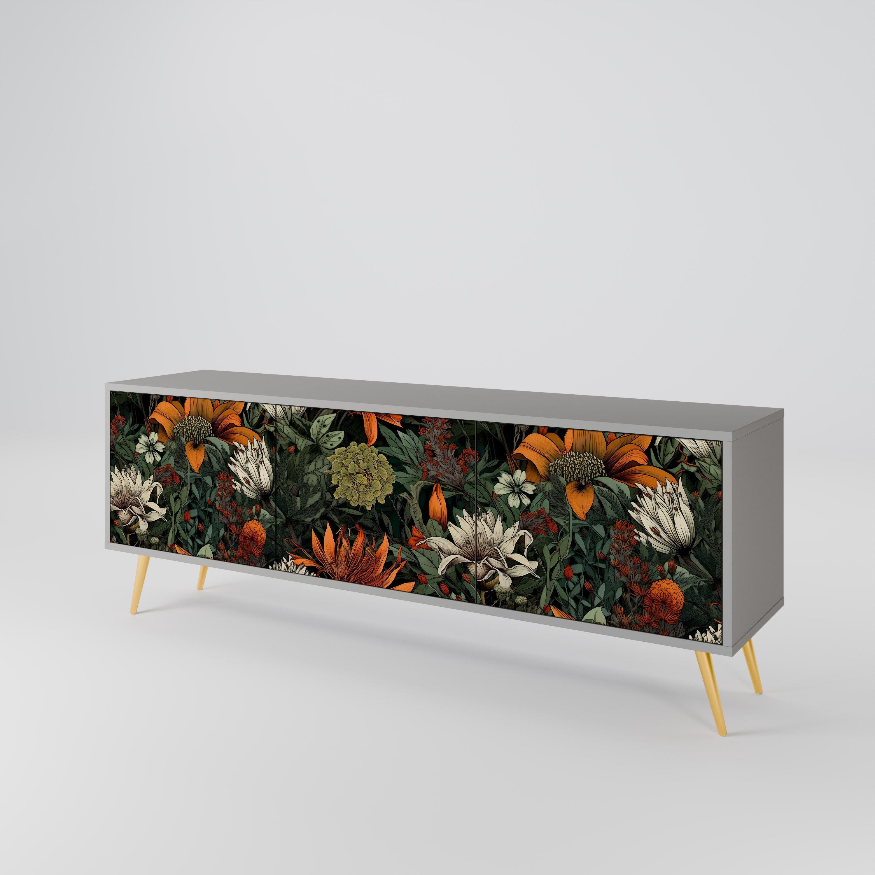 Meuble TV 3 portes MIDNIGHT SPROUT, finition grise