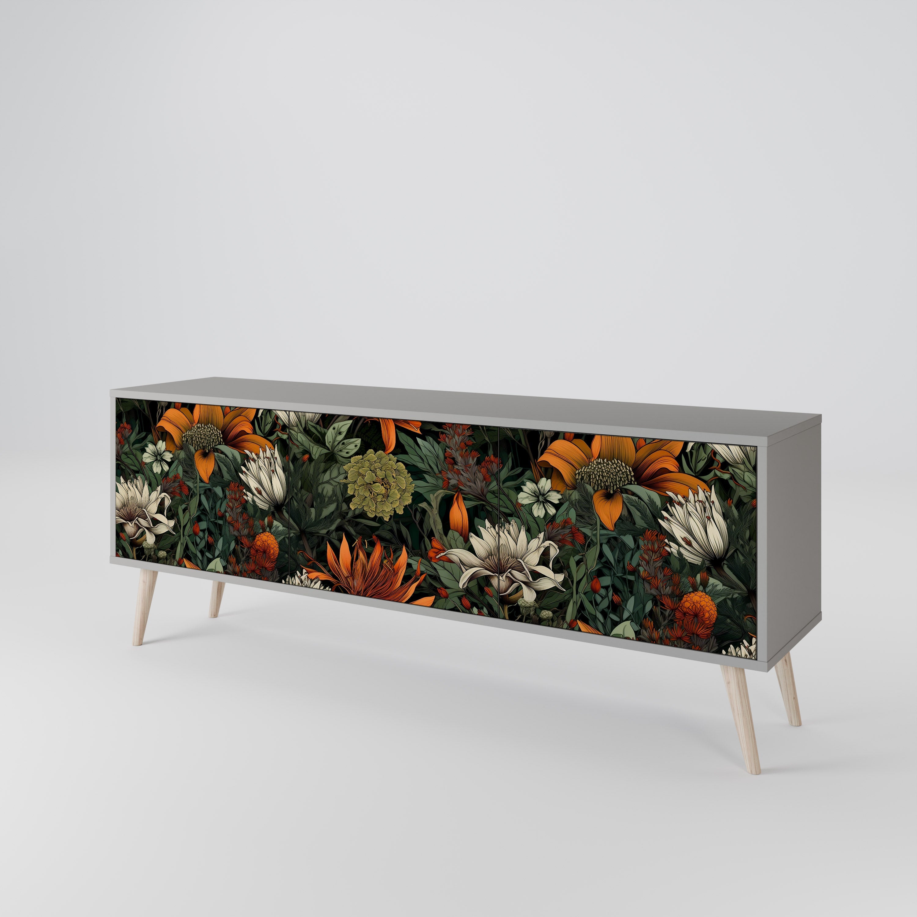 Meuble TV 3 portes MIDNIGHT SPROUT, finition grise