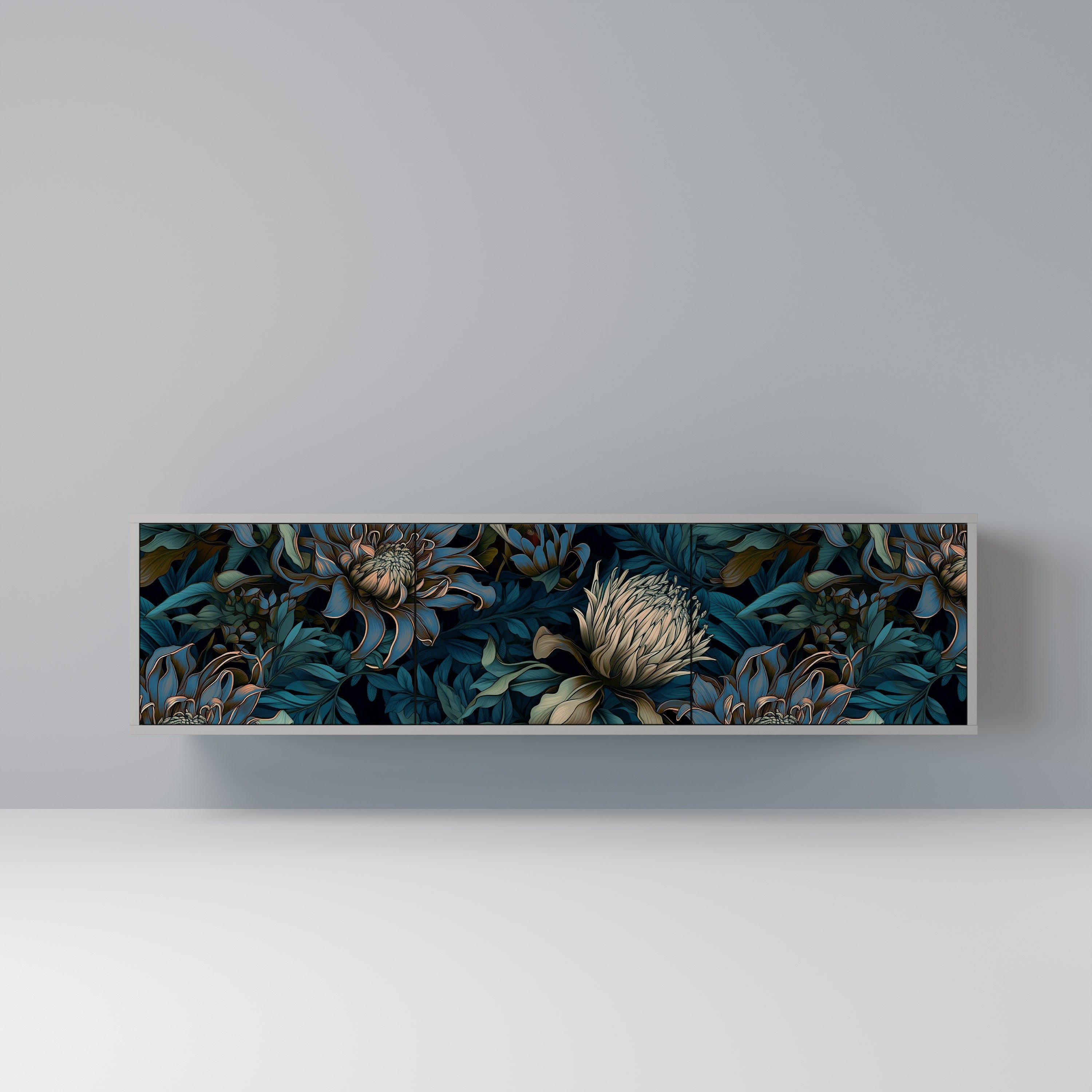 Meuble TV 3 portes TWILIGHT BLOOM finition grise