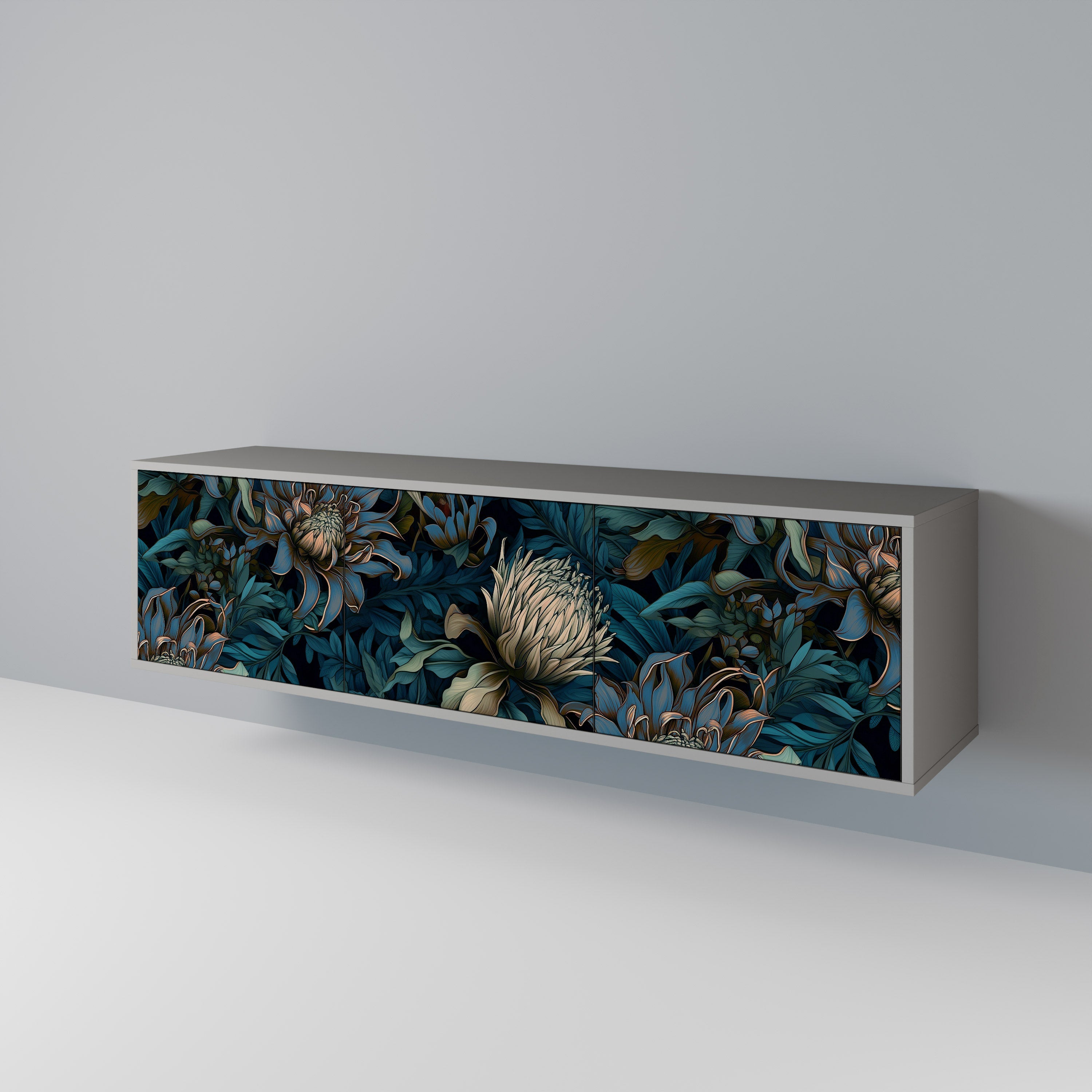 Meuble TV 3 portes TWILIGHT BLOOM finition grise