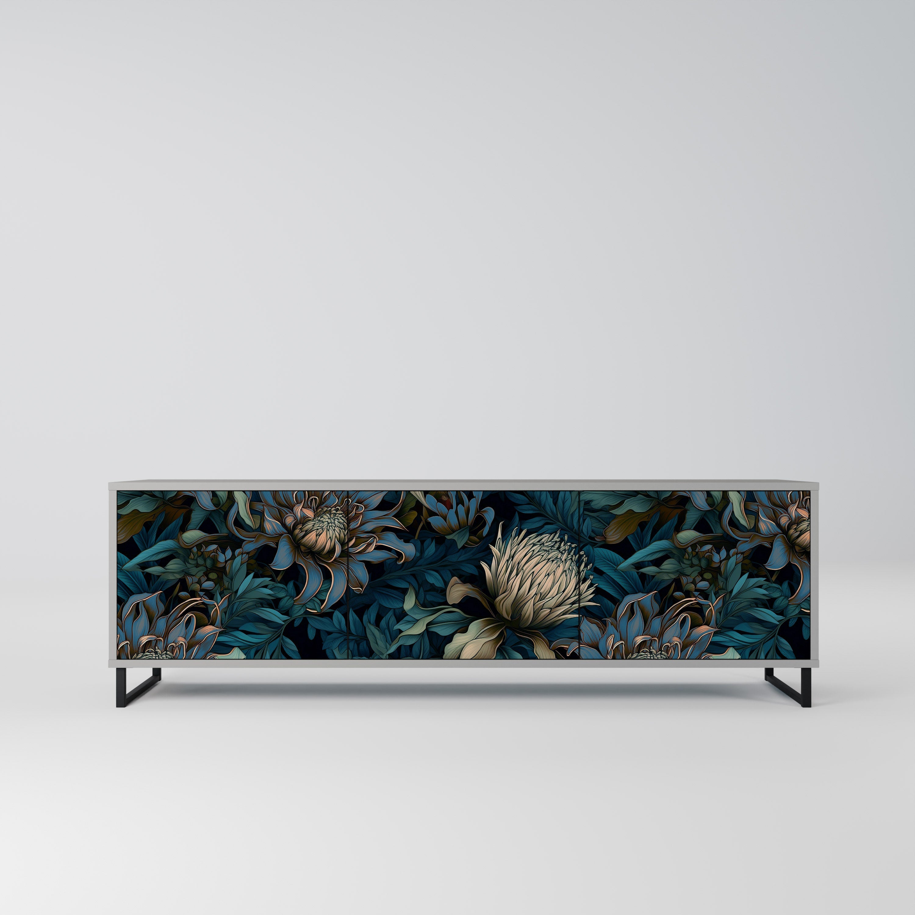 Meuble TV 3 portes TWILIGHT BLOOM finition grise