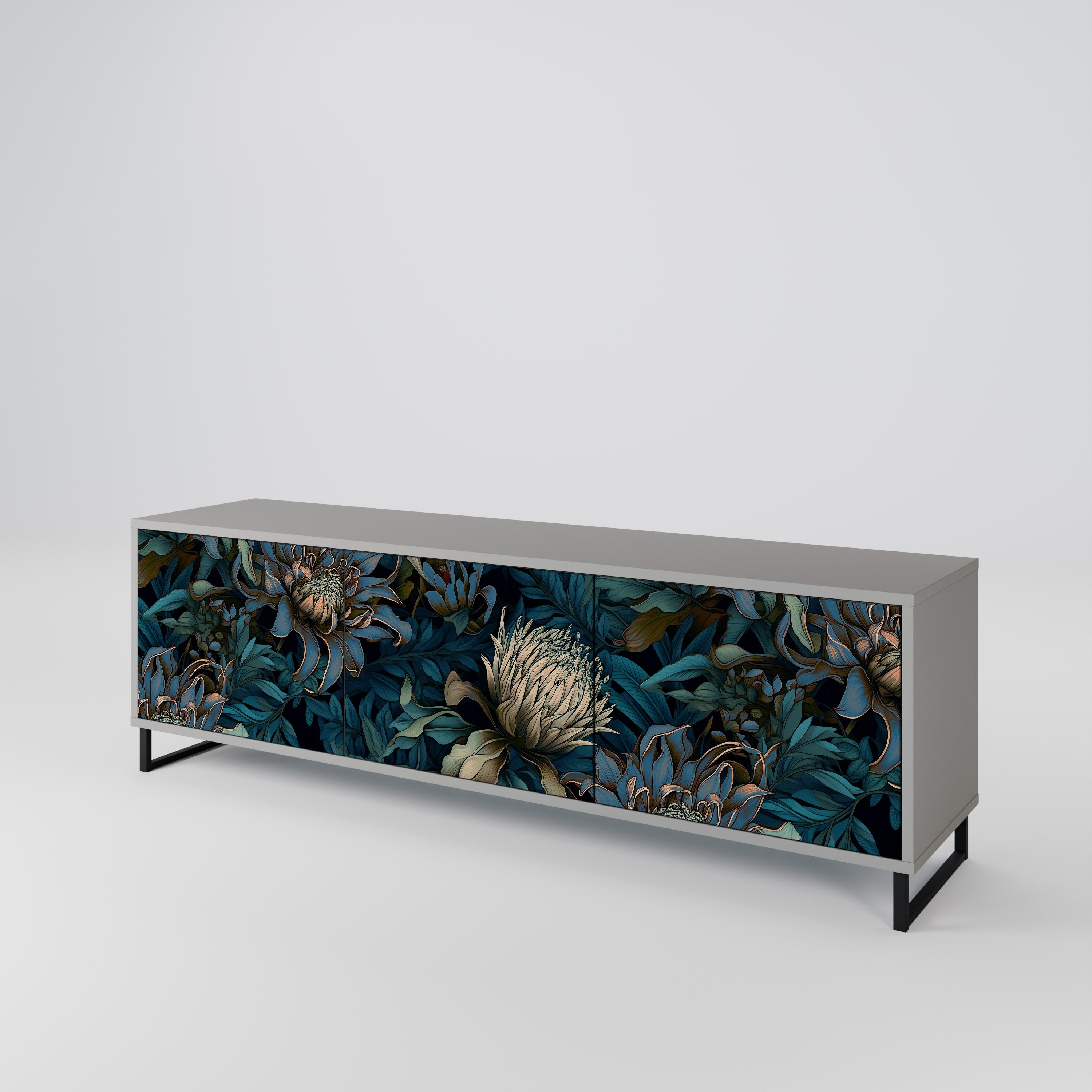 Meuble TV 3 portes TWILIGHT BLOOM finition grise