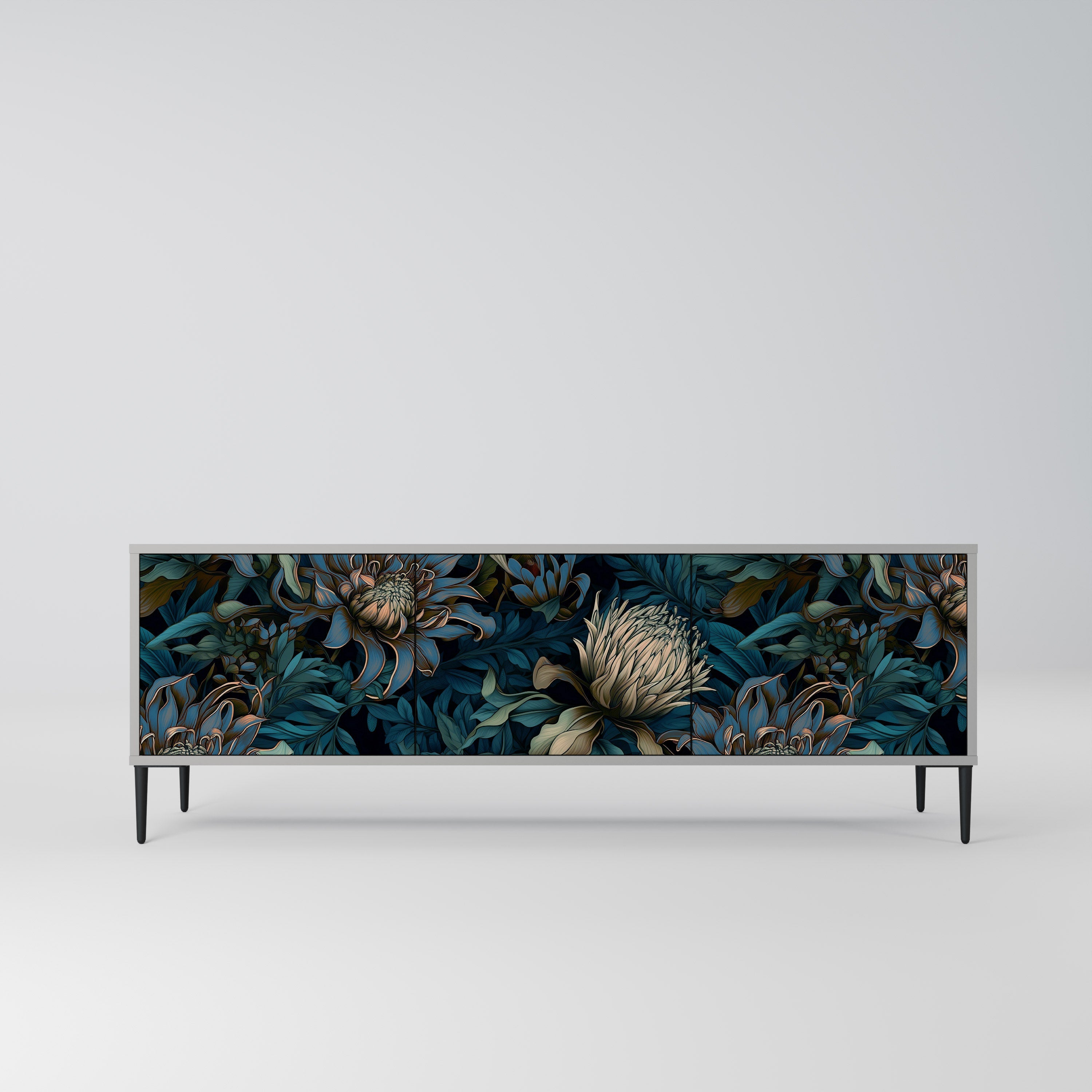 Meuble TV 3 portes TWILIGHT BLOOM finition grise