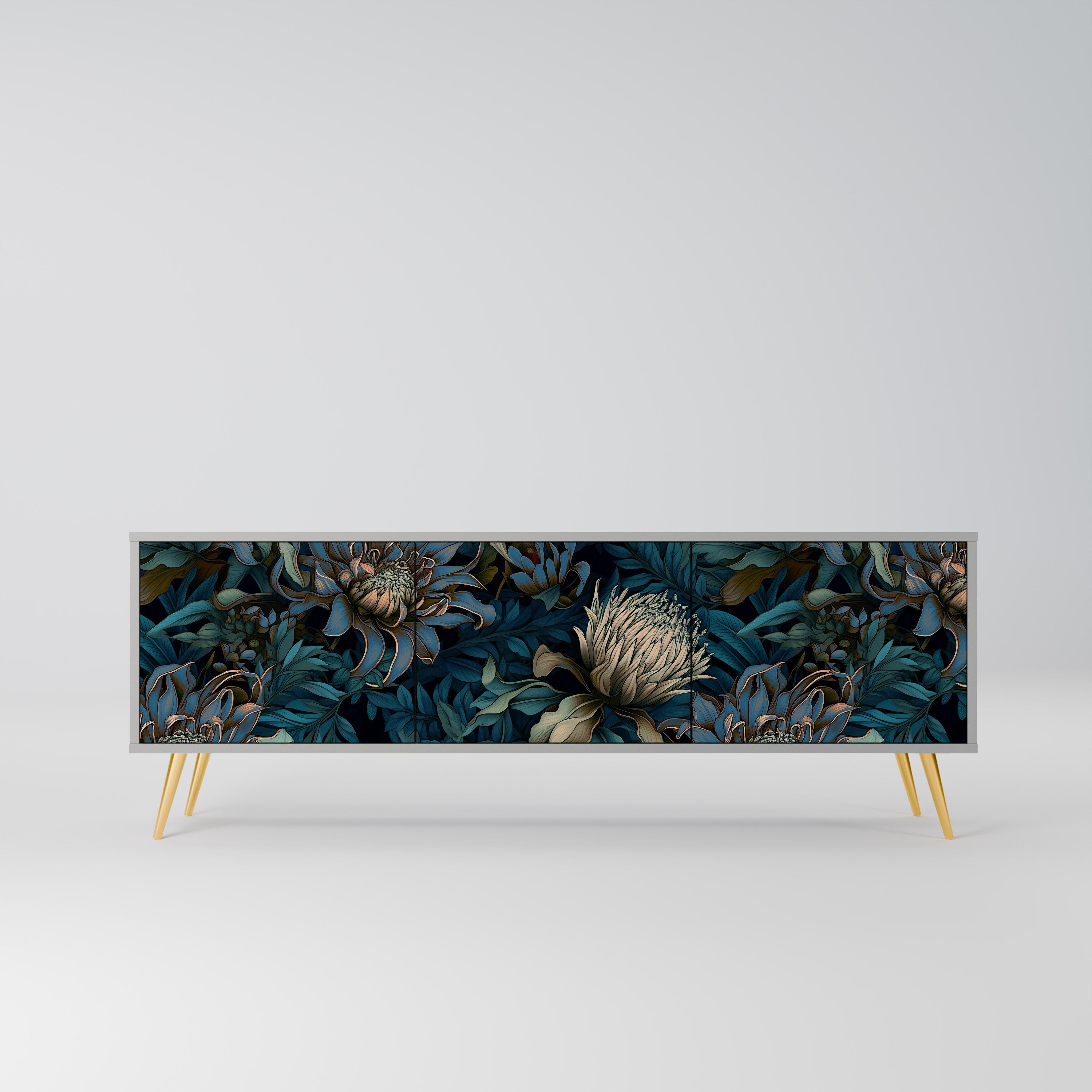 Meuble TV 3 portes TWILIGHT BLOOM finition grise