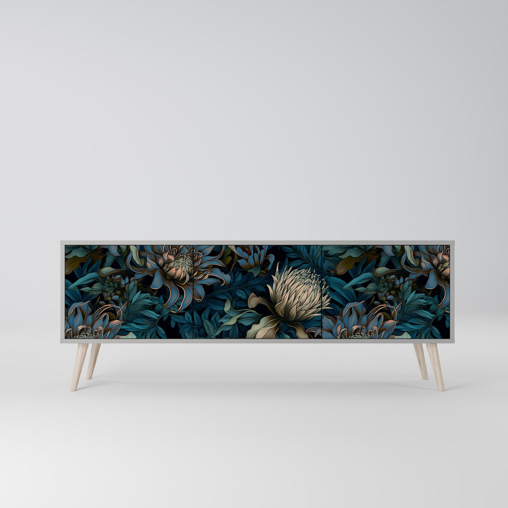 Meuble TV 3 portes TWILIGHT BLOOM finition grise