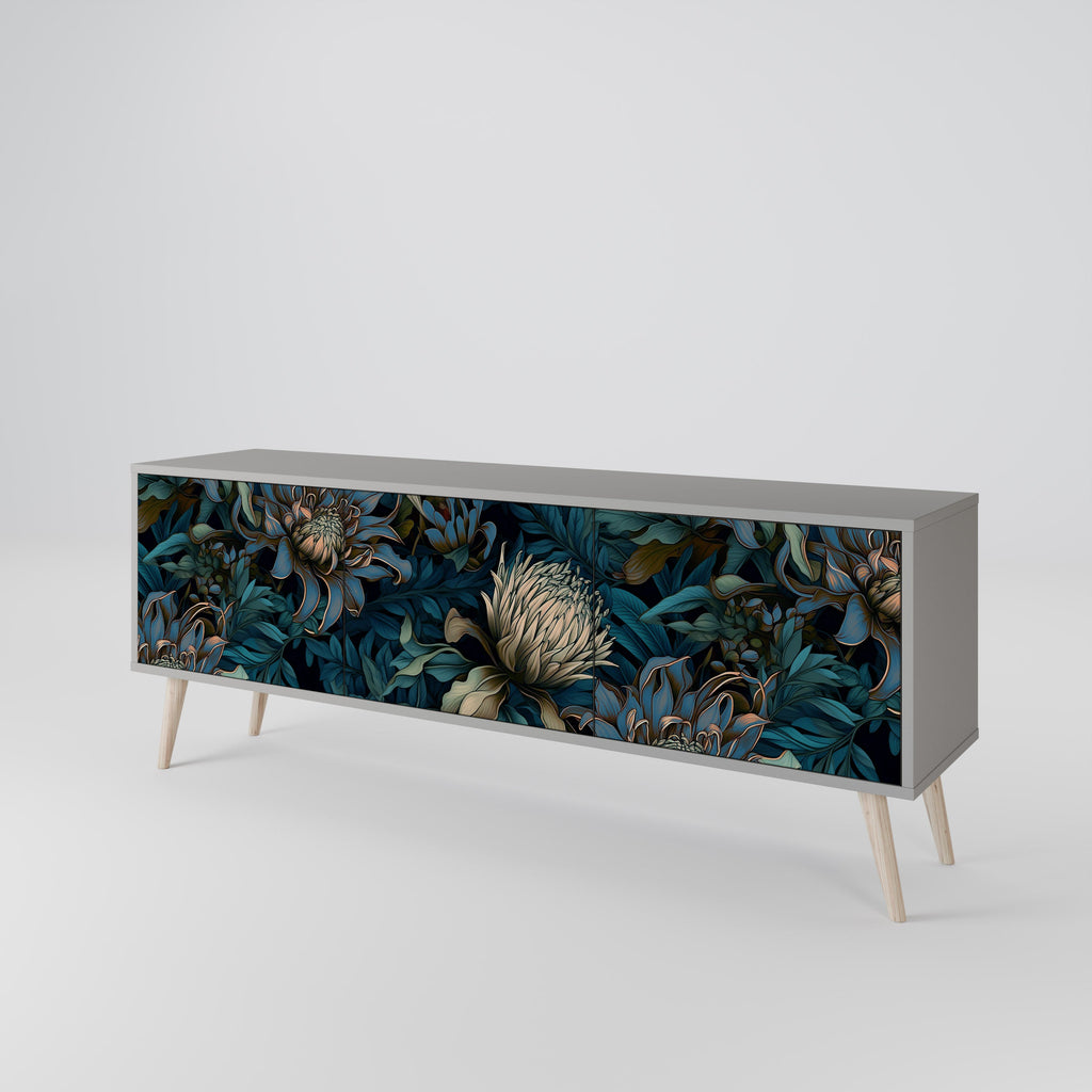 Meuble TV 3 portes TWILIGHT BLOOM finition grise