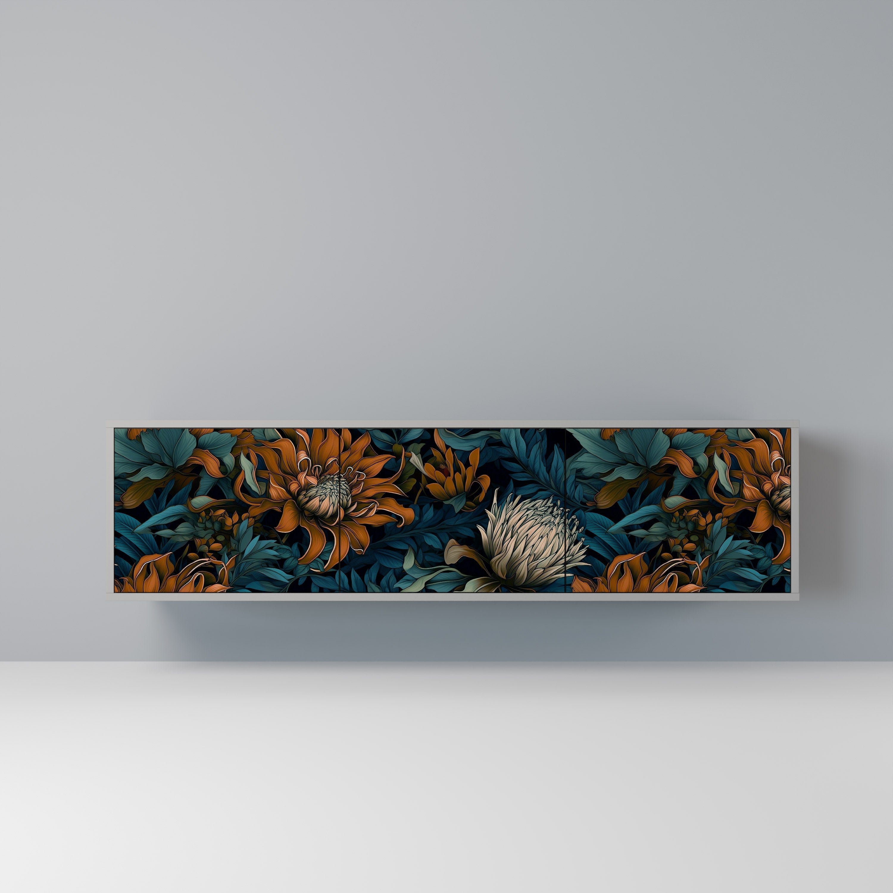 Meuble TV 3 portes MORNING BLOOM, finition grise