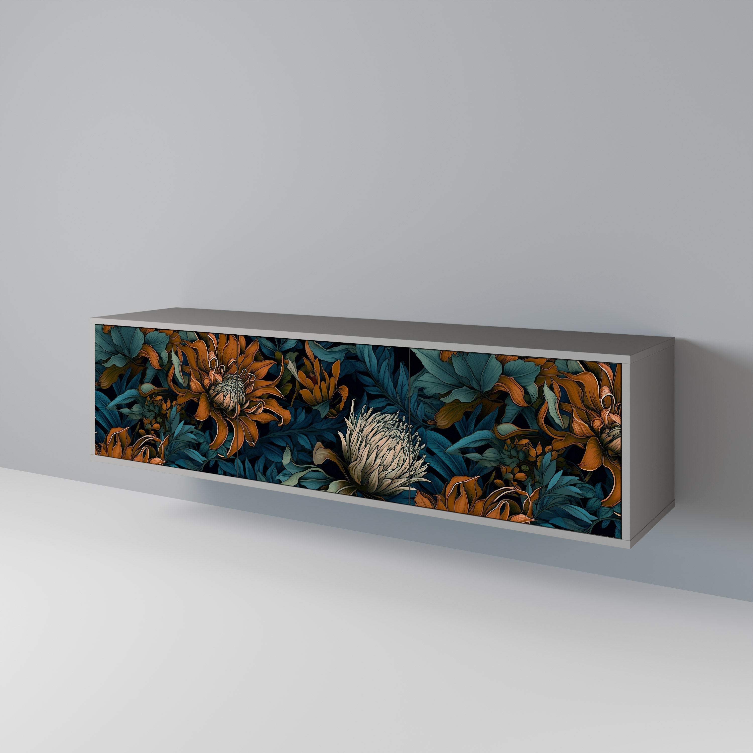 Meuble TV 3 portes MORNING BLOOM, finition grise