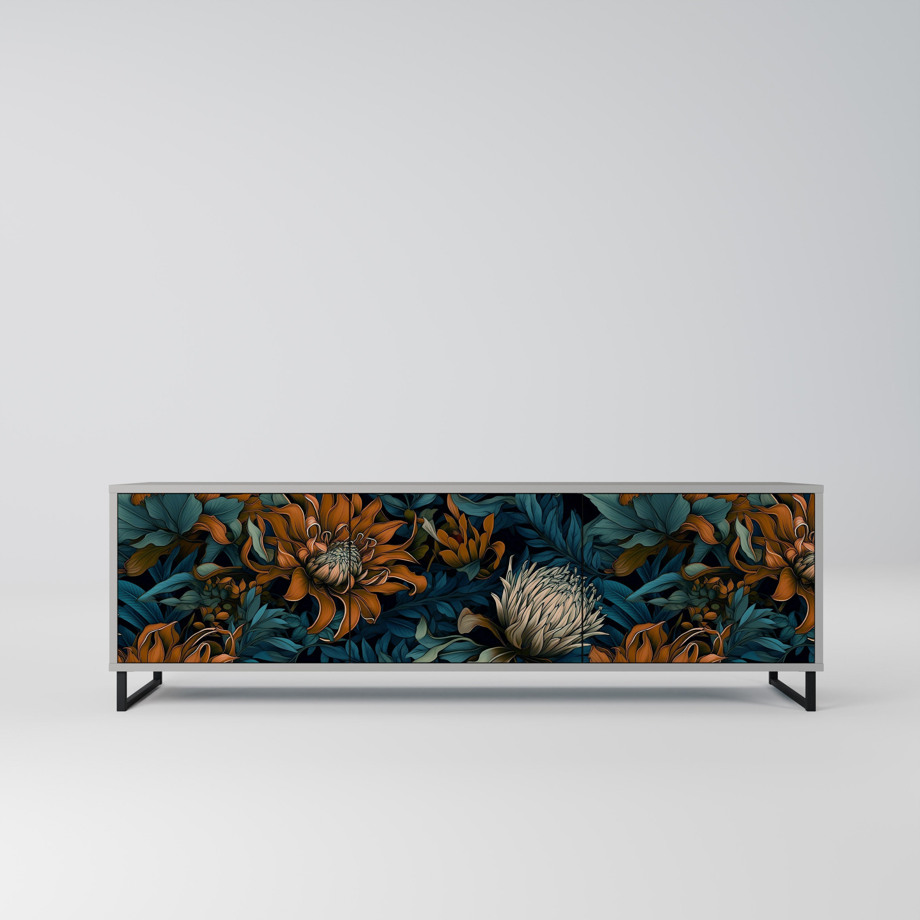 Meuble TV 3 portes MORNING BLOOM, finition grise