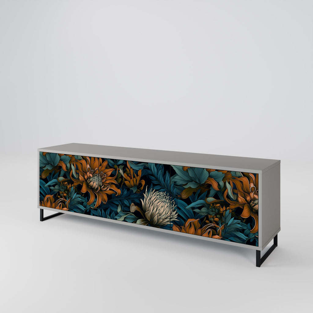 Meuble TV 3 portes MORNING BLOOM, finition grise