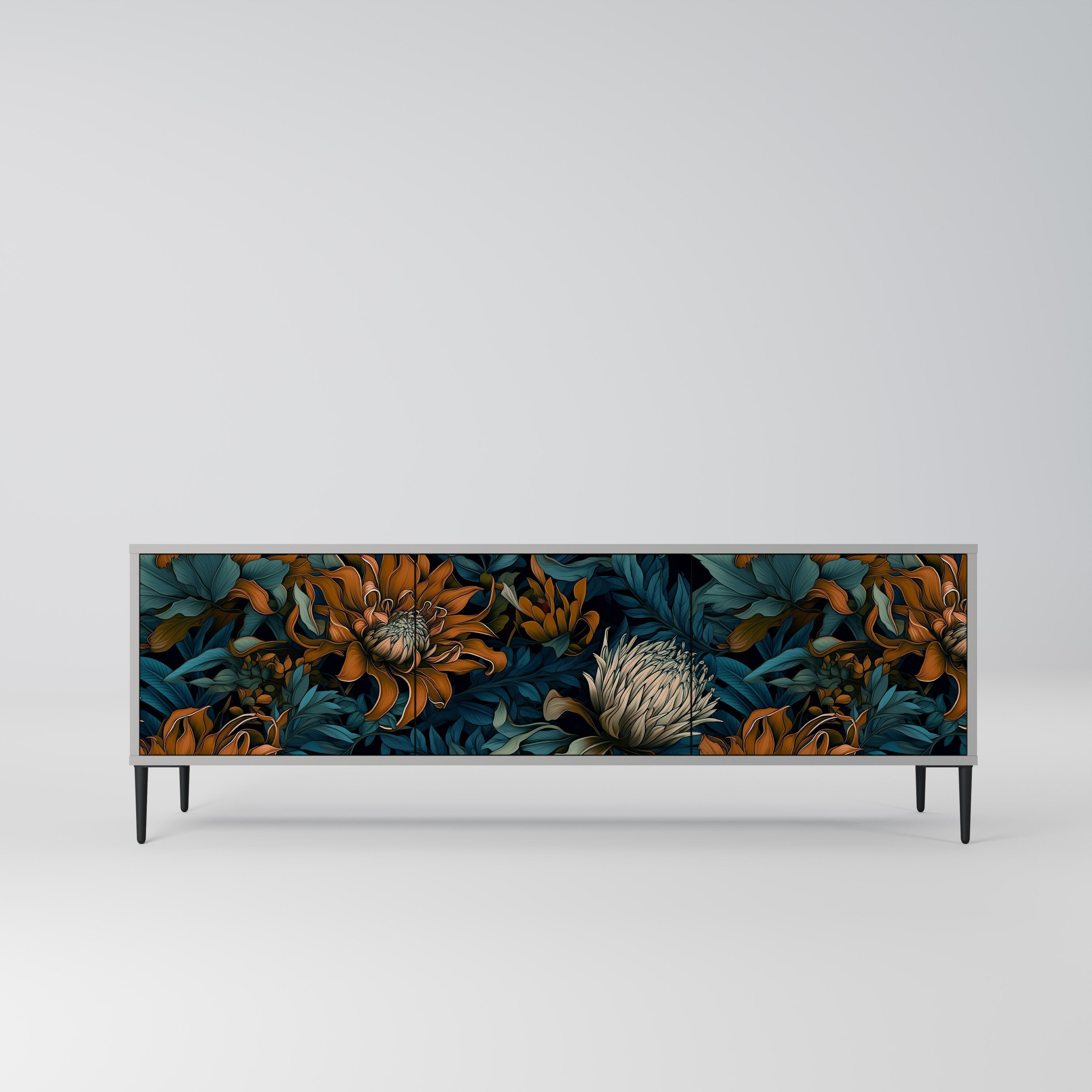 Meuble TV 3 portes MORNING BLOOM, finition grise