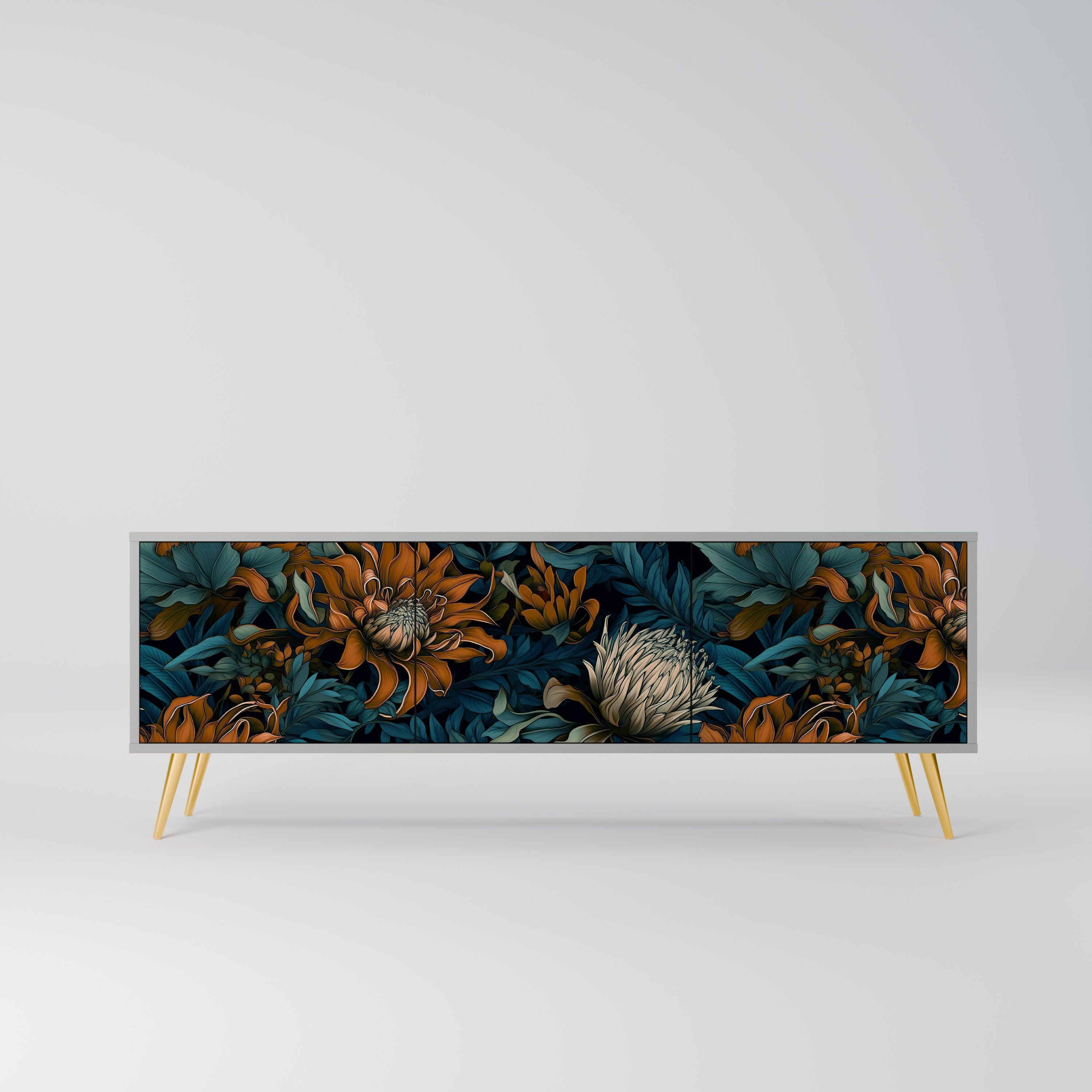 Meuble TV 3 portes MORNING BLOOM, finition grise