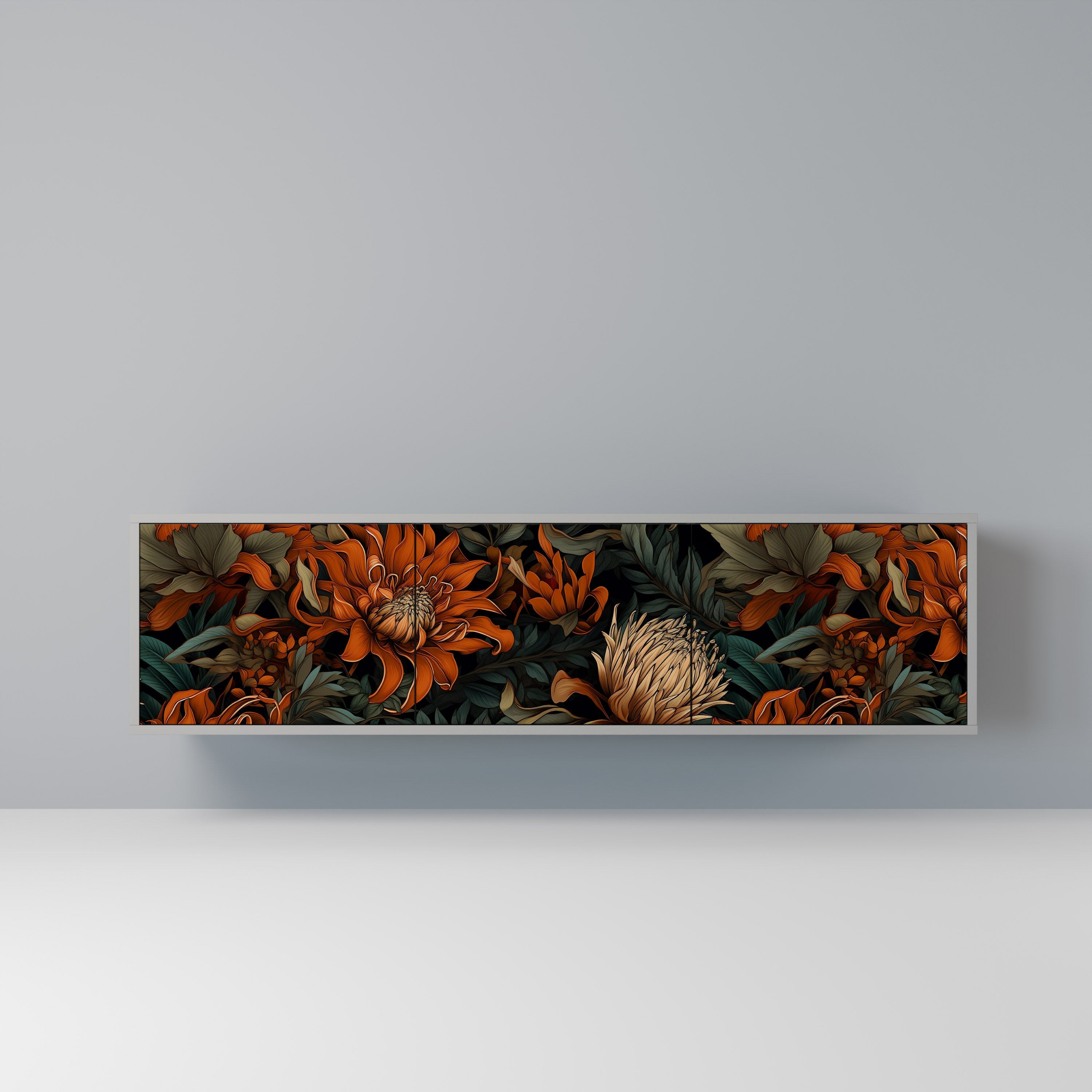 Meuble TV 3 portes DAWN BLOOM finition grise