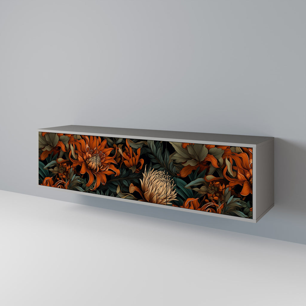 Meuble TV 3 portes DAWN BLOOM finition grise