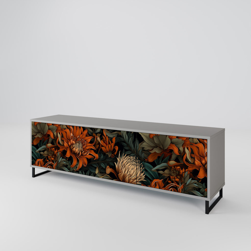 Meuble TV 3 portes DAWN BLOOM finition grise