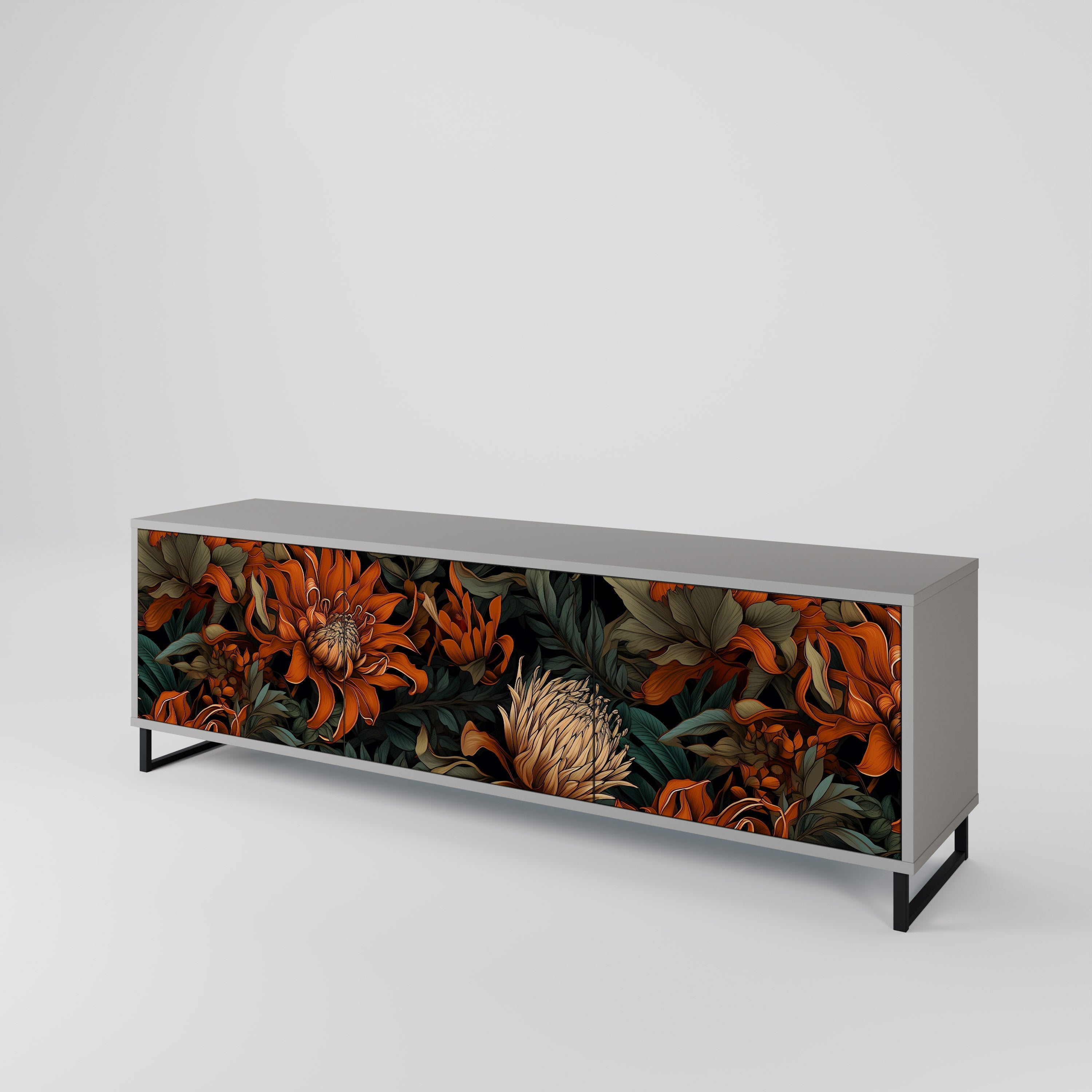 Meuble TV 3 portes DAWN BLOOM finition grise