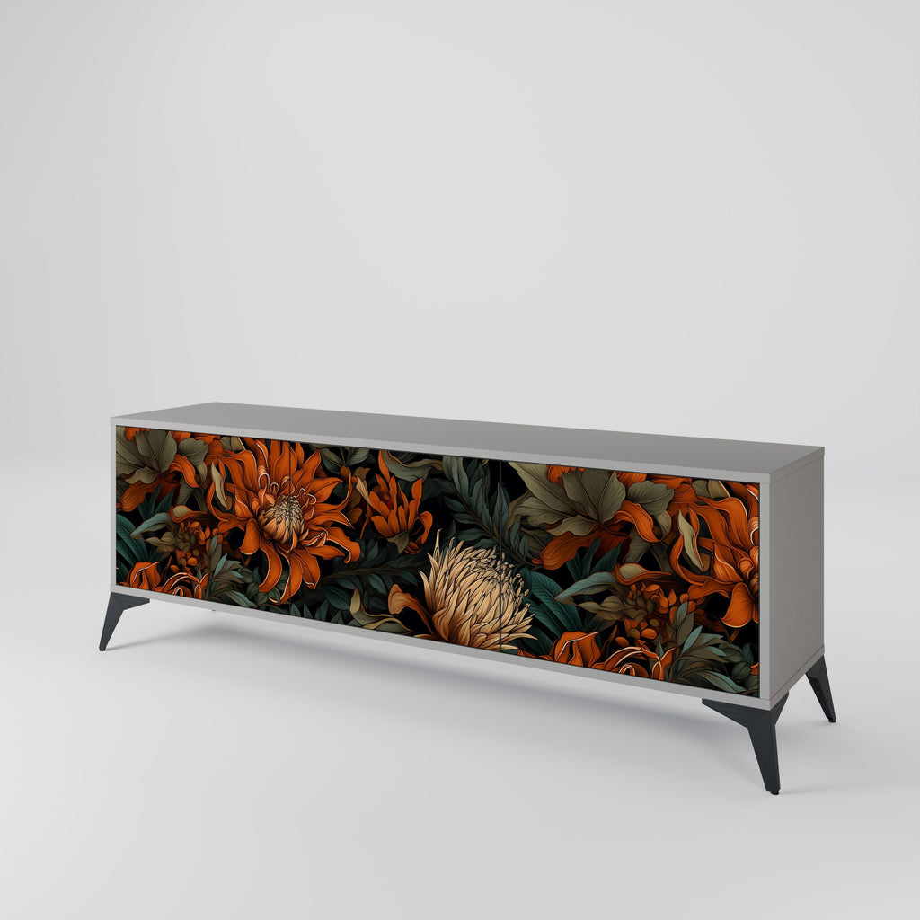 Meuble TV 3 portes DAWN BLOOM finition grise