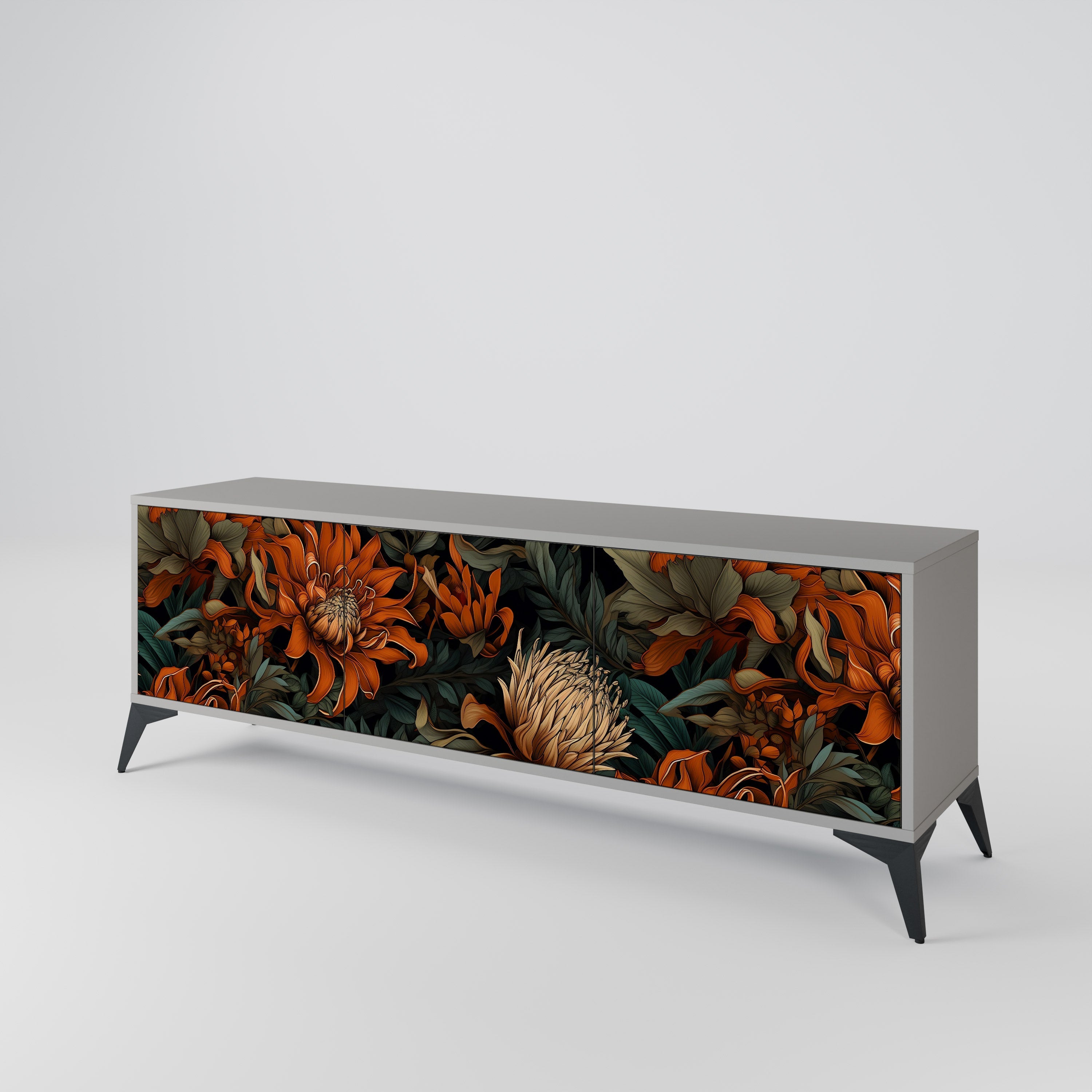 Meuble TV 3 portes DAWN BLOOM finition grise