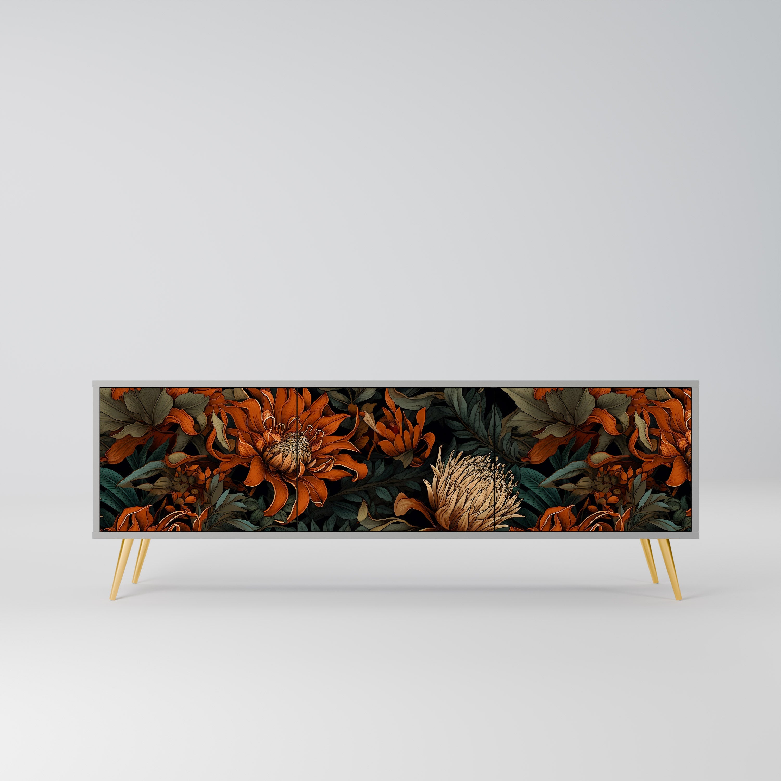 Meuble TV 3 portes DAWN BLOOM finition grise