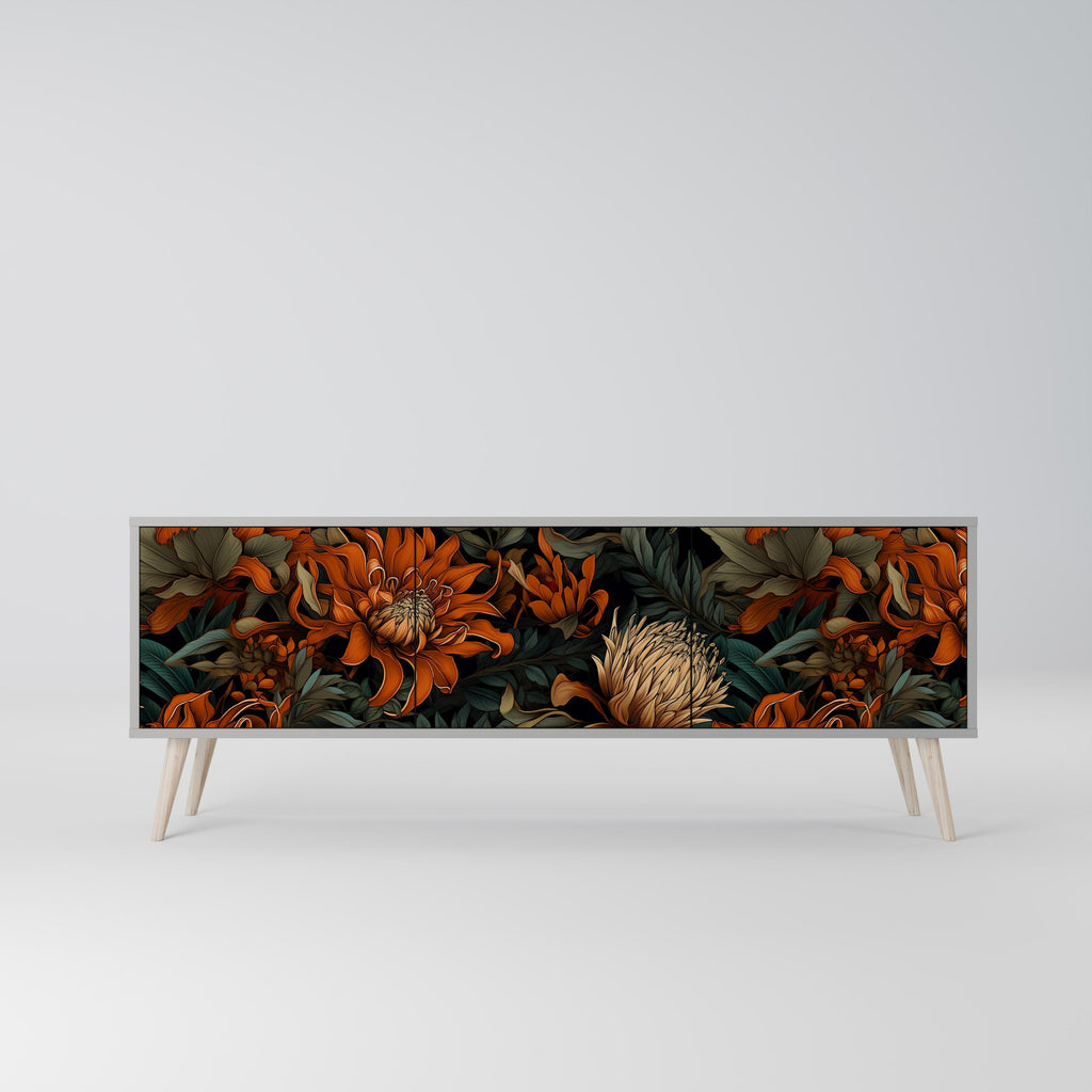 Meuble TV 3 portes DAWN BLOOM finition grise