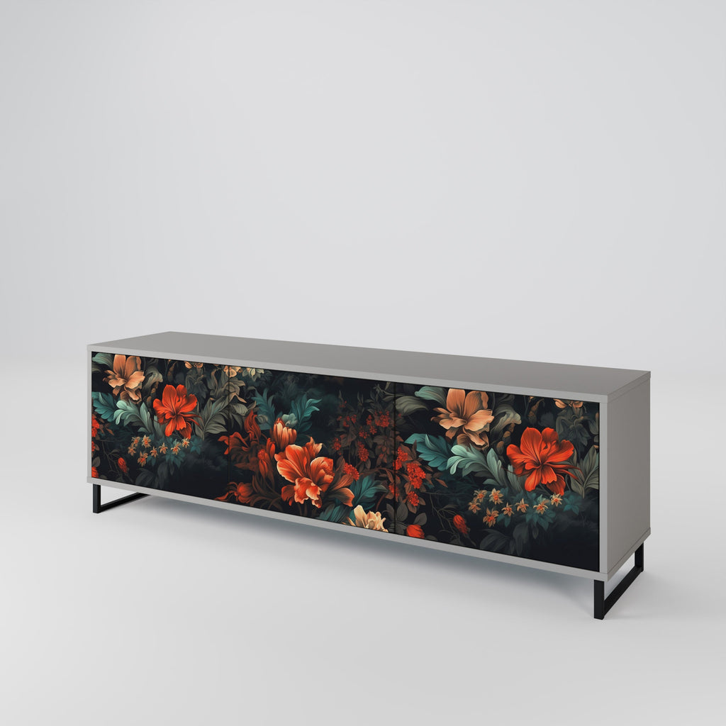 Meuble TV 3 portes IMAGINARY BLOSSOM, finition grise