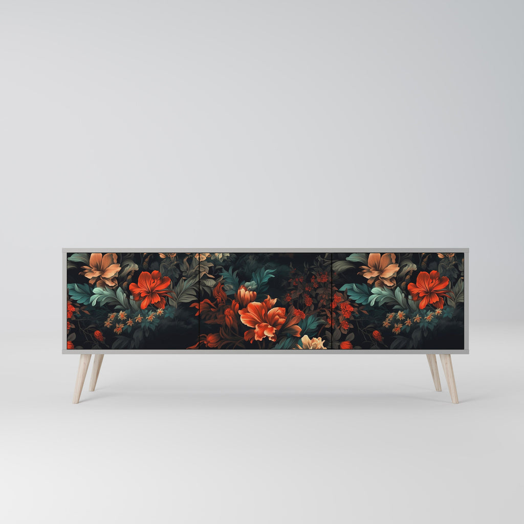 Meuble TV 3 portes IMAGINARY BLOSSOM, finition grise