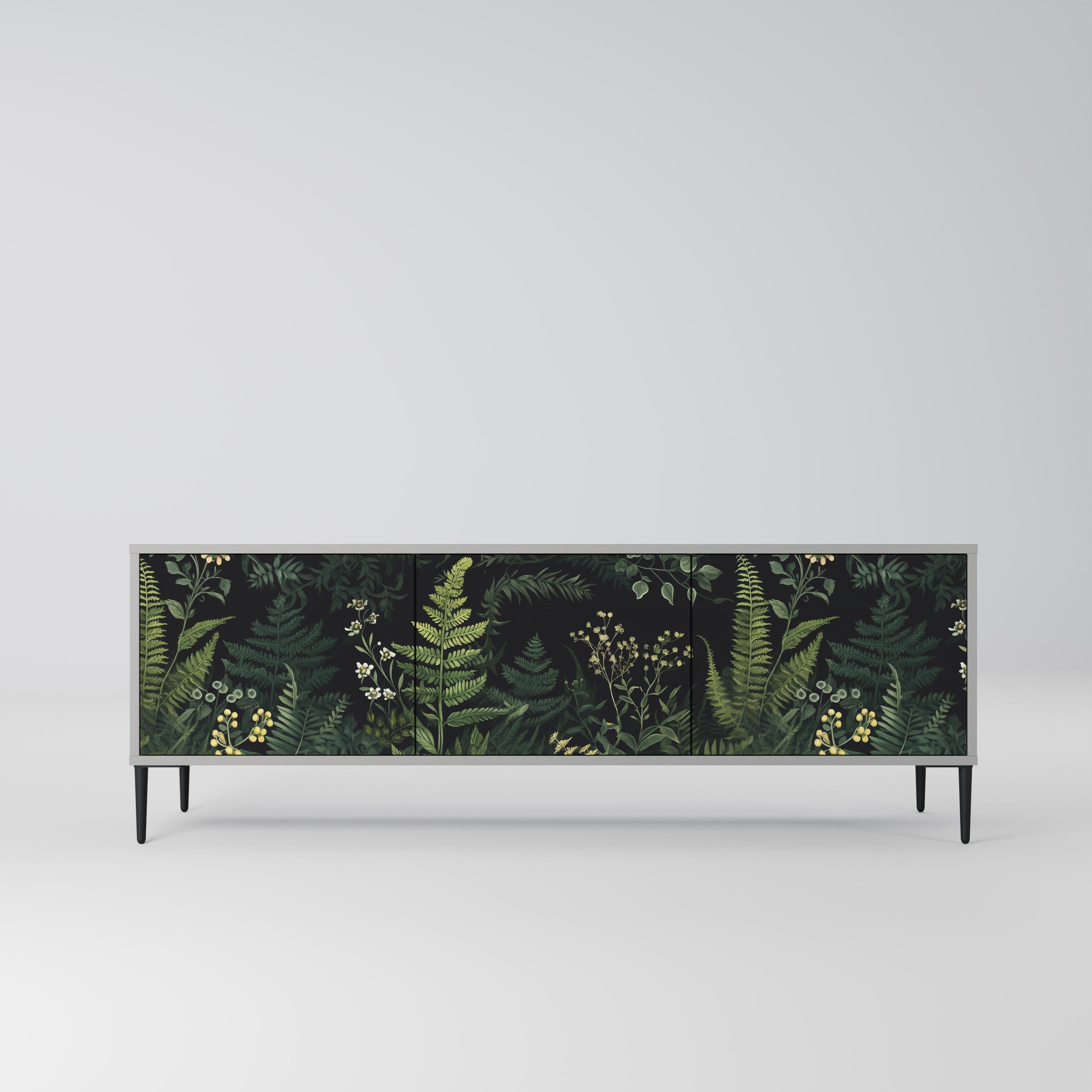 Meuble TV 3 portes FERN FLOWERS, finition grise