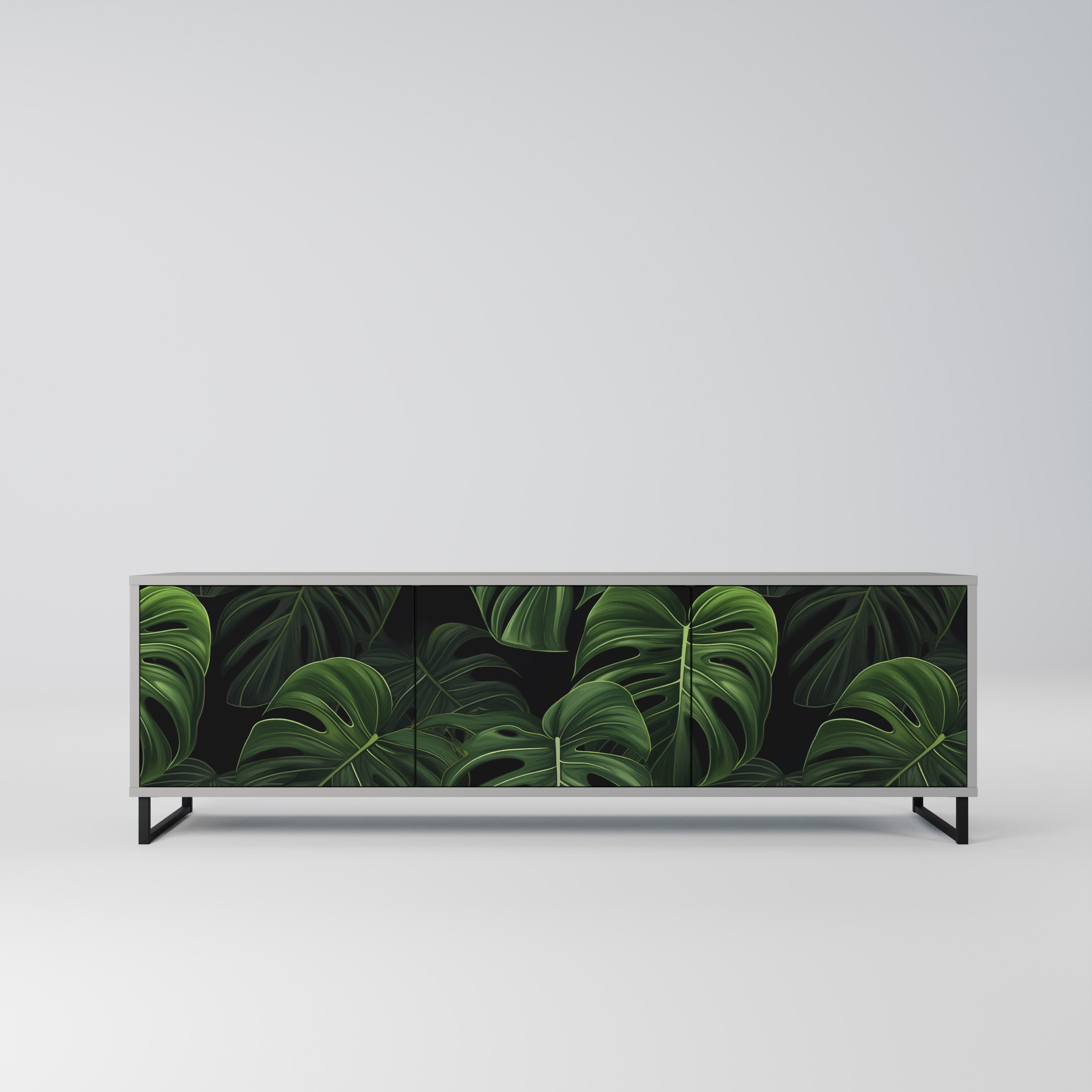 Meuble TV 3 portes INFINITE MONSTERA finition grise