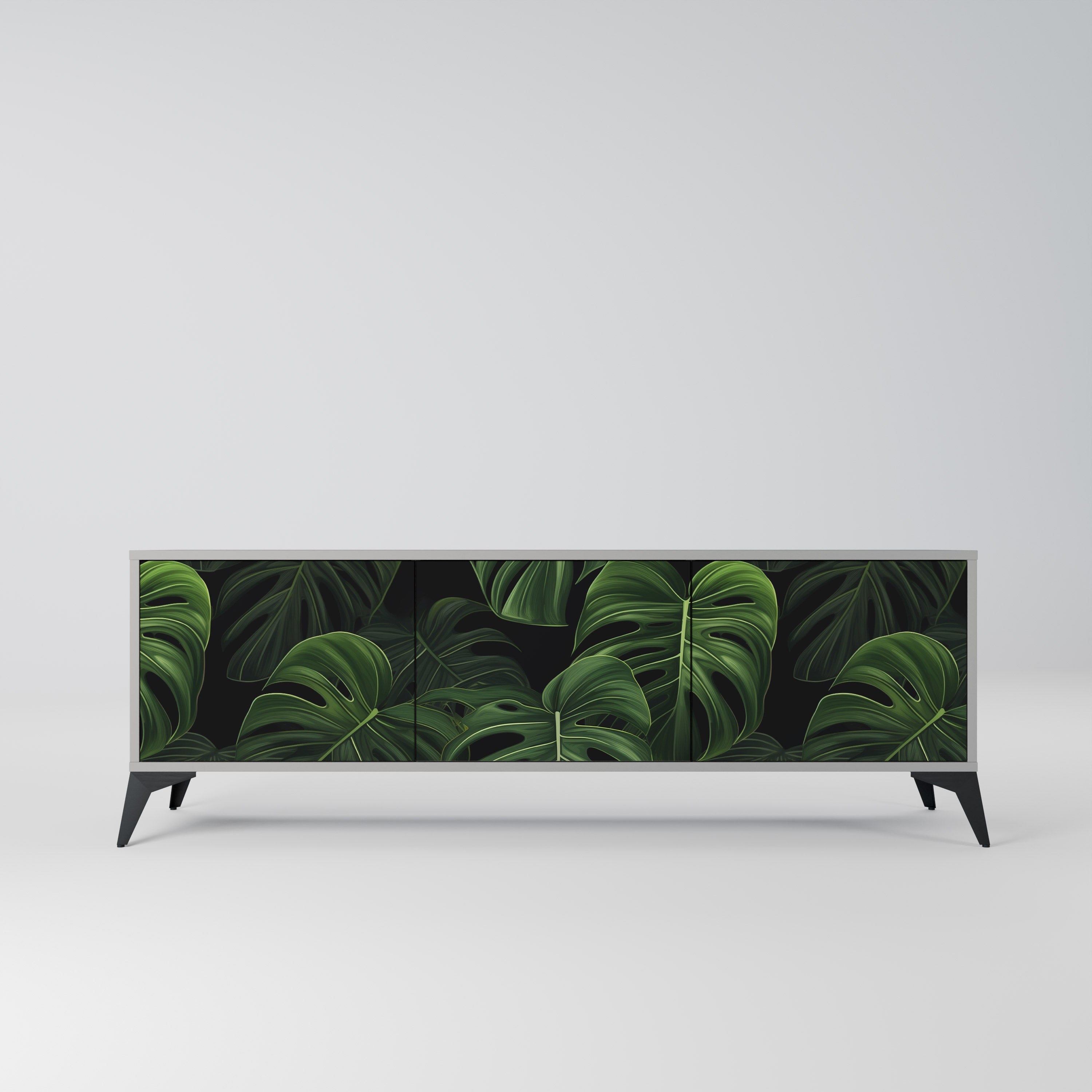 Meuble TV 3 portes INFINITE MONSTERA finition grise