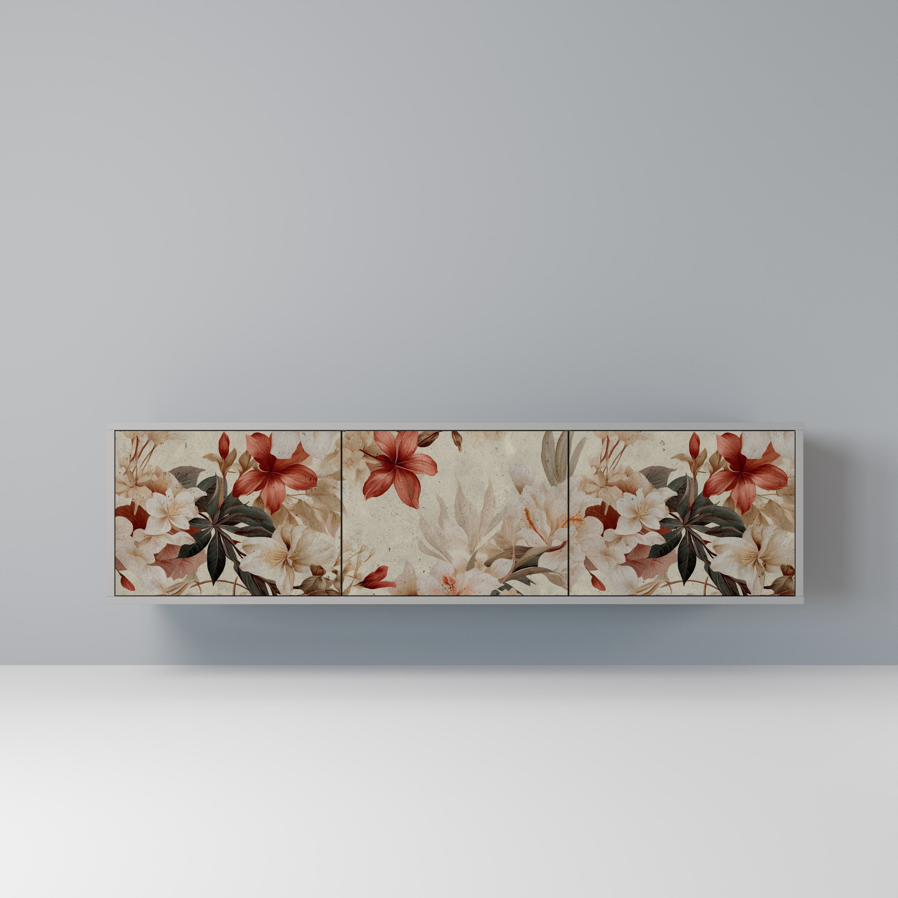 Meuble TV 3 portes PETAL HARMONY, finition grise