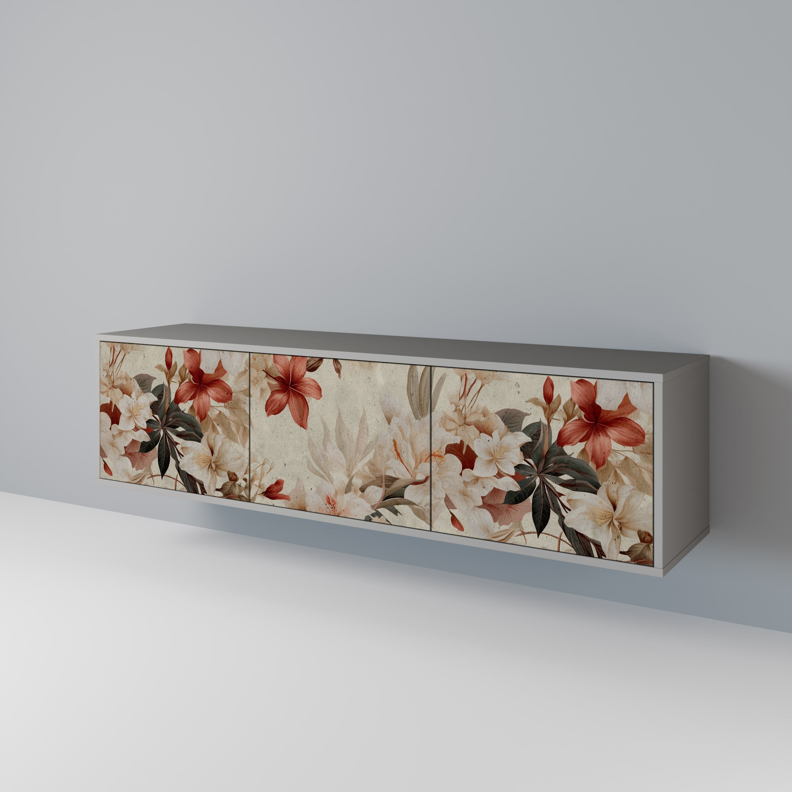 Meuble TV 3 portes PETAL HARMONY, finition grise