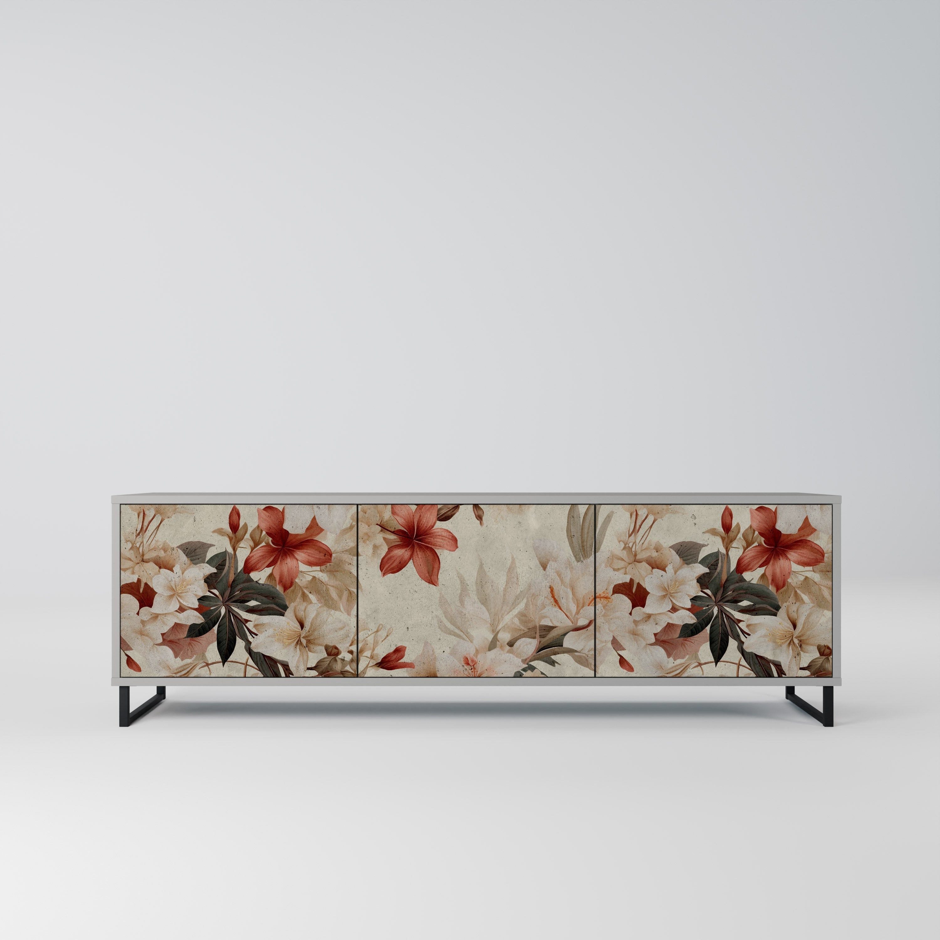 Meuble TV 3 portes PETAL HARMONY, finition grise