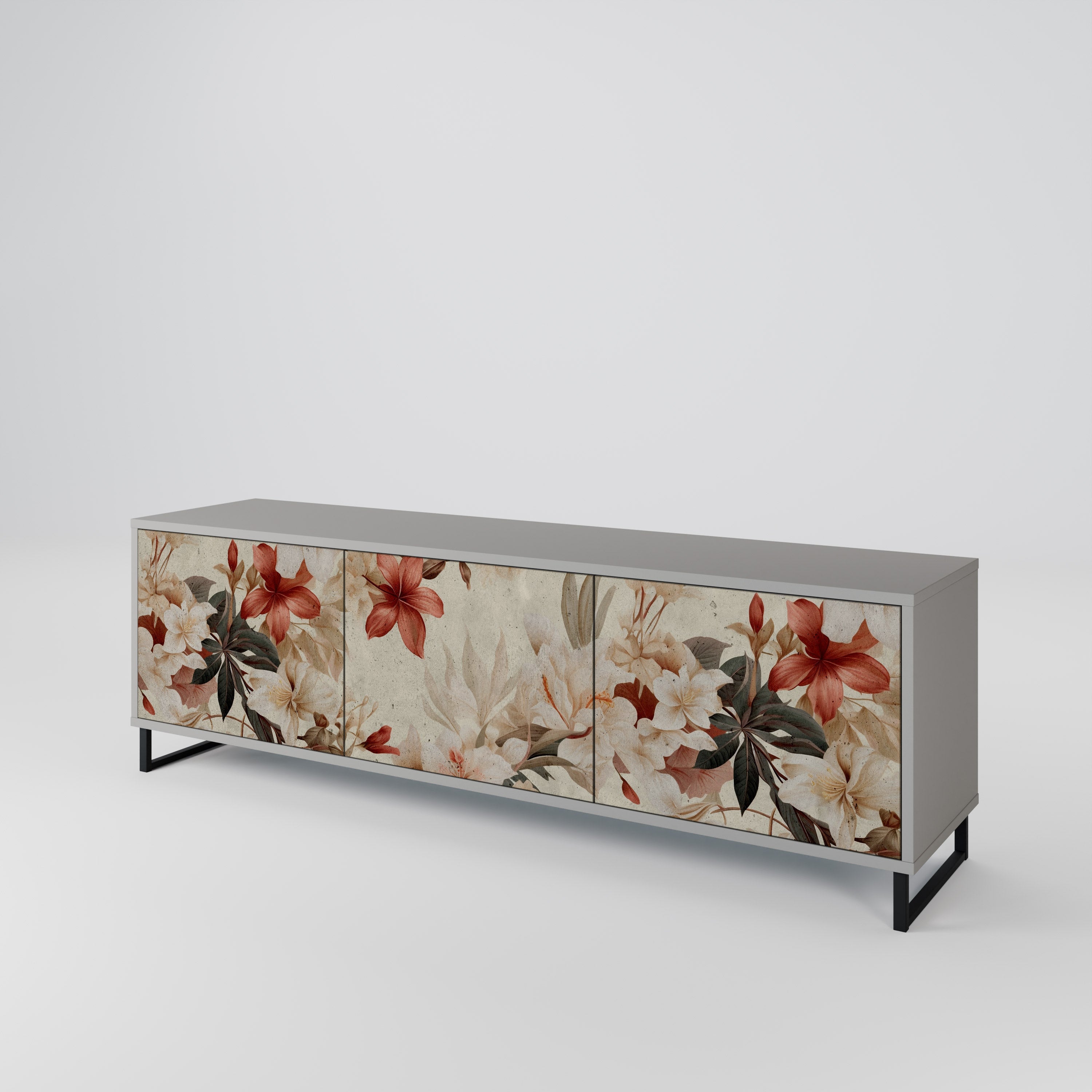 Meuble TV 3 portes PETAL HARMONY, finition grise