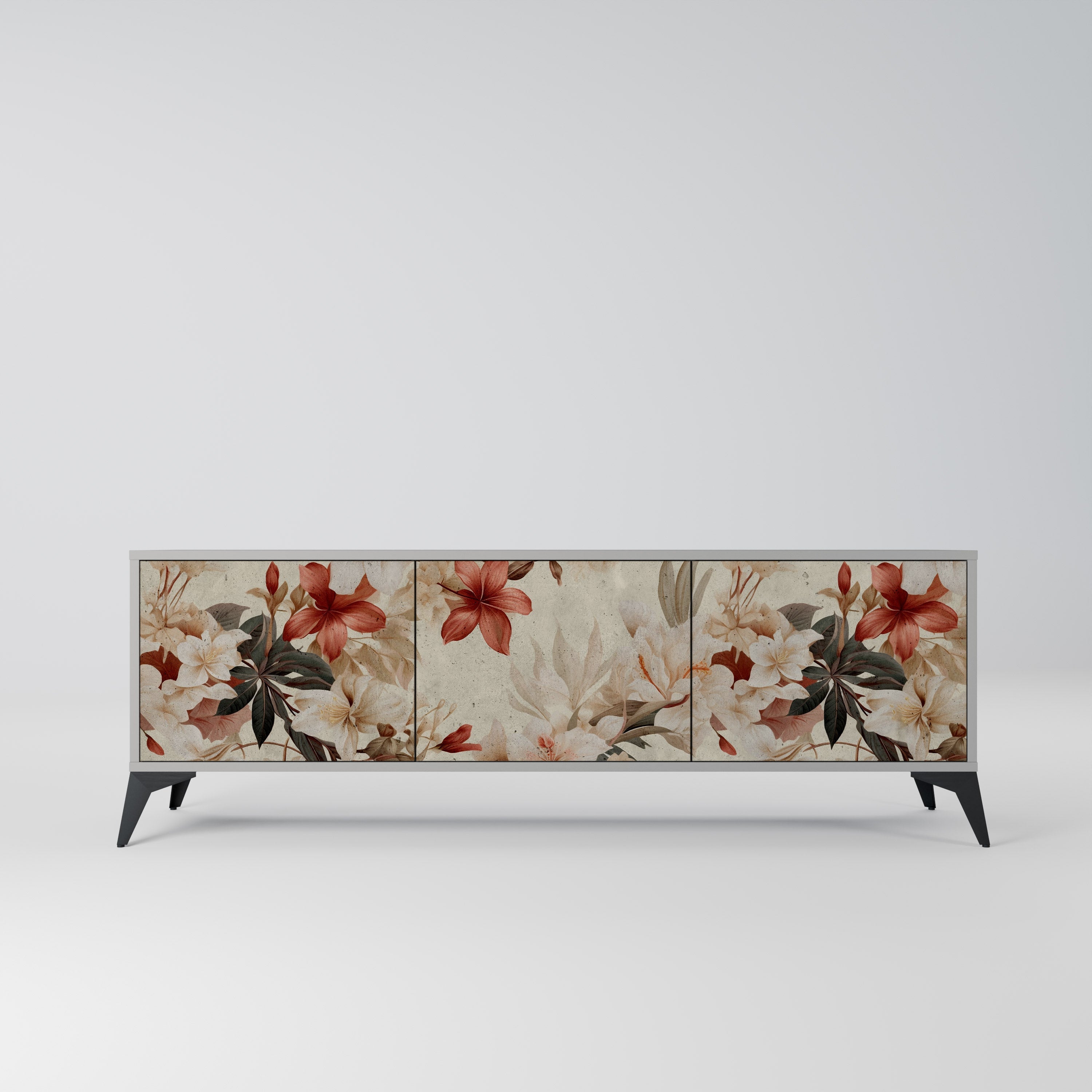 Meuble TV 3 portes PETAL HARMONY, finition grise