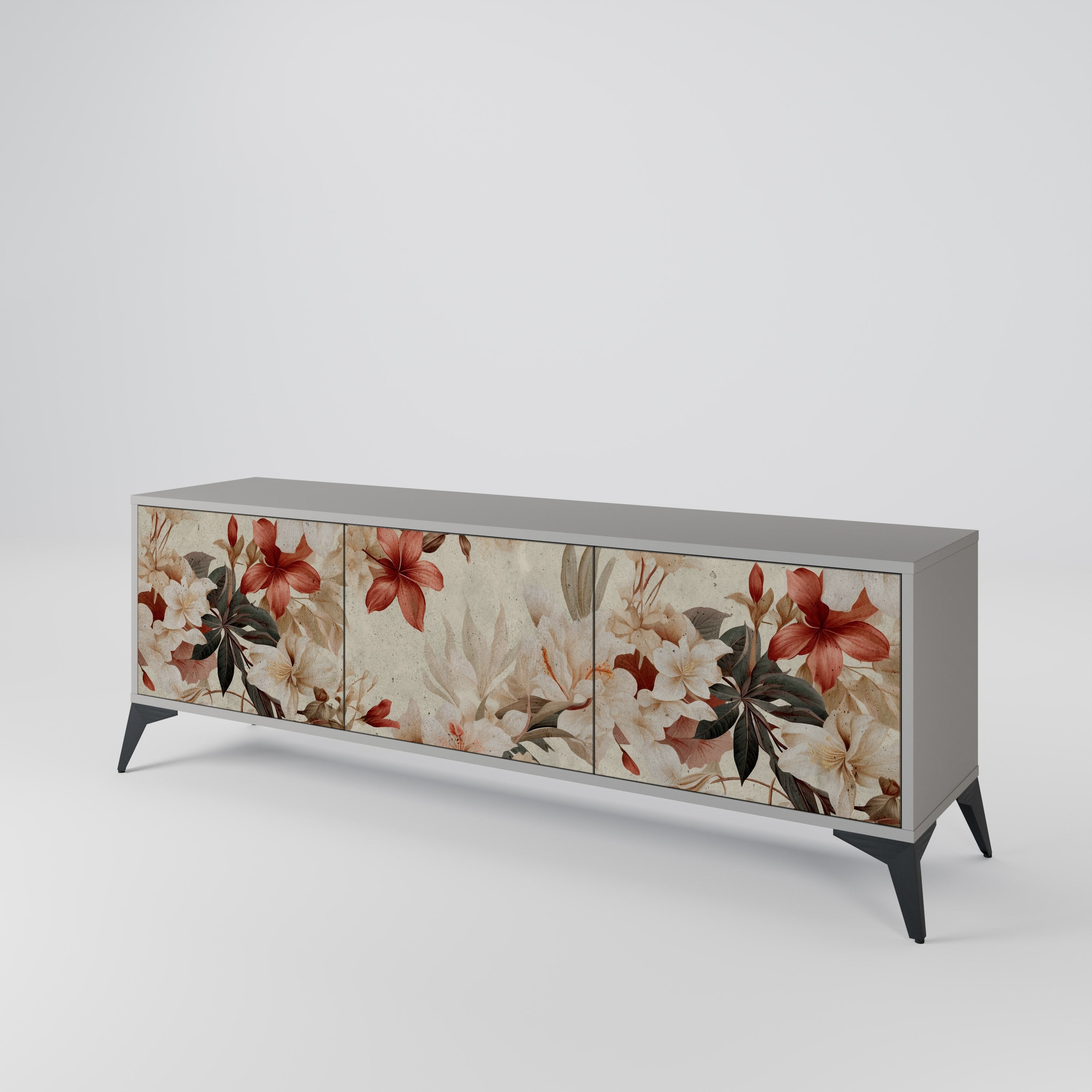 Meuble TV 3 portes PETAL HARMONY, finition grise