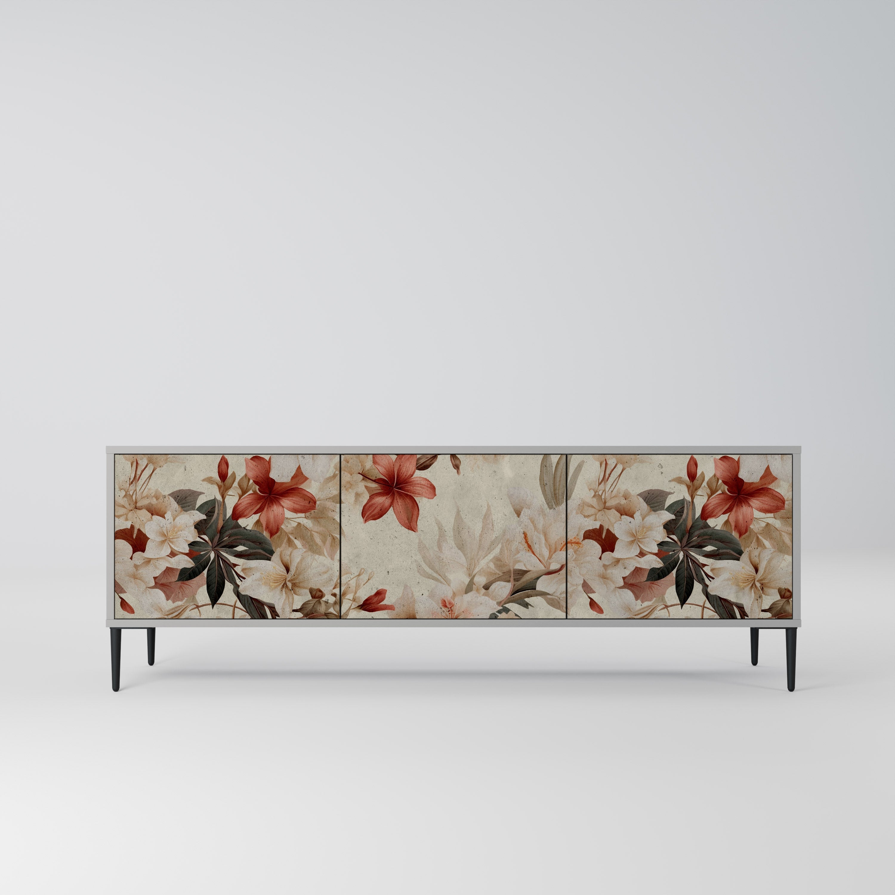 Meuble TV 3 portes PETAL HARMONY, finition grise