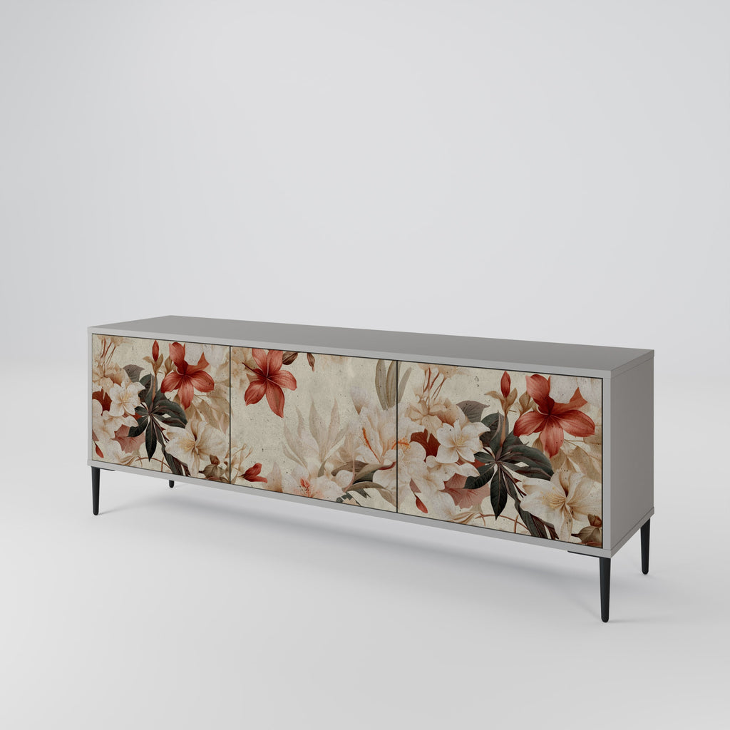 Meuble TV 3 portes PETAL HARMONY, finition grise