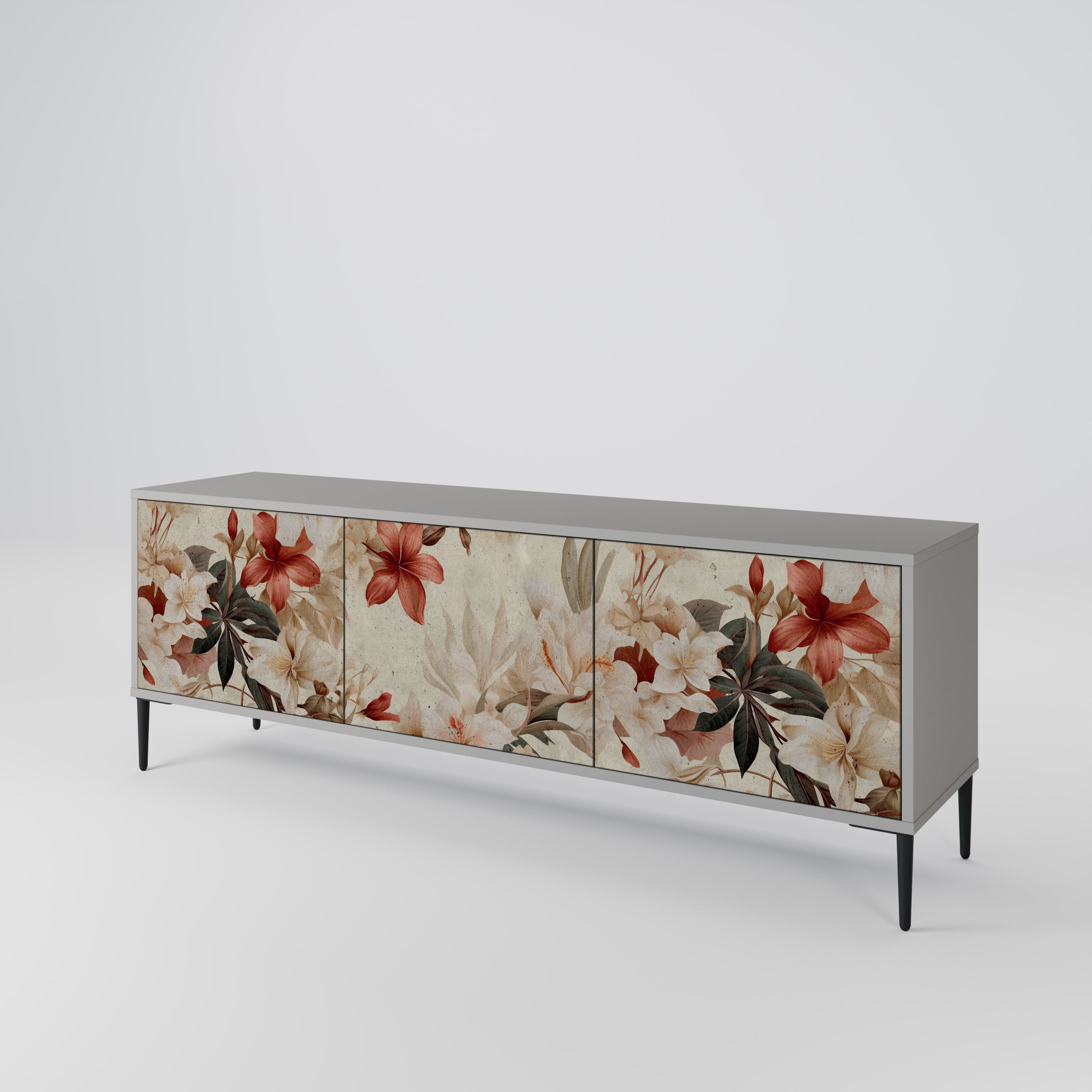 Meuble TV 3 portes PETAL HARMONY, finition grise