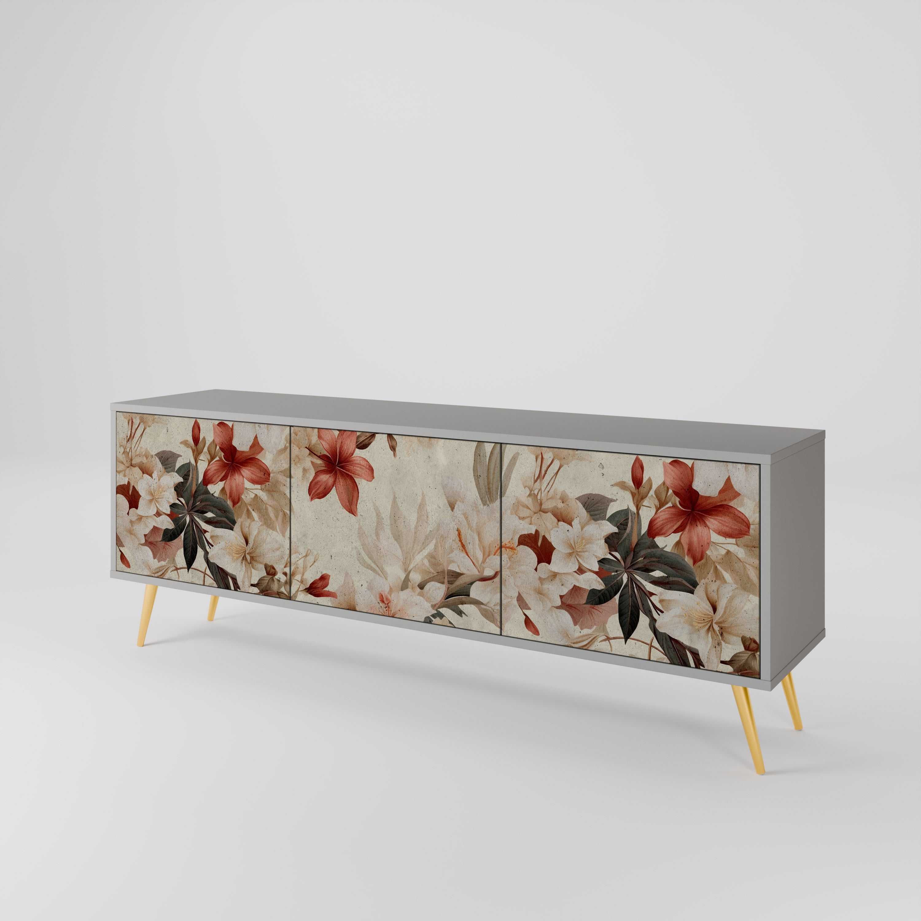 Meuble TV 3 portes PETAL HARMONY, finition grise