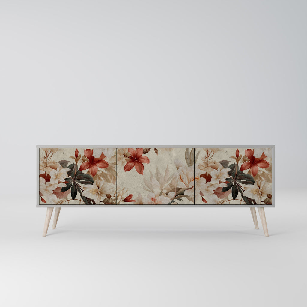 Meuble TV 3 portes PETAL HARMONY, finition grise