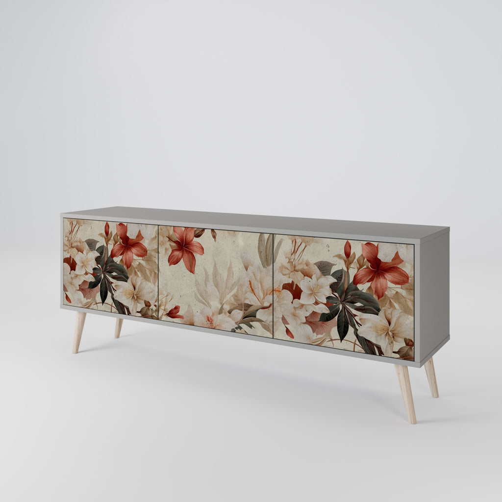 Meuble TV 3 portes PETAL HARMONY, finition grise