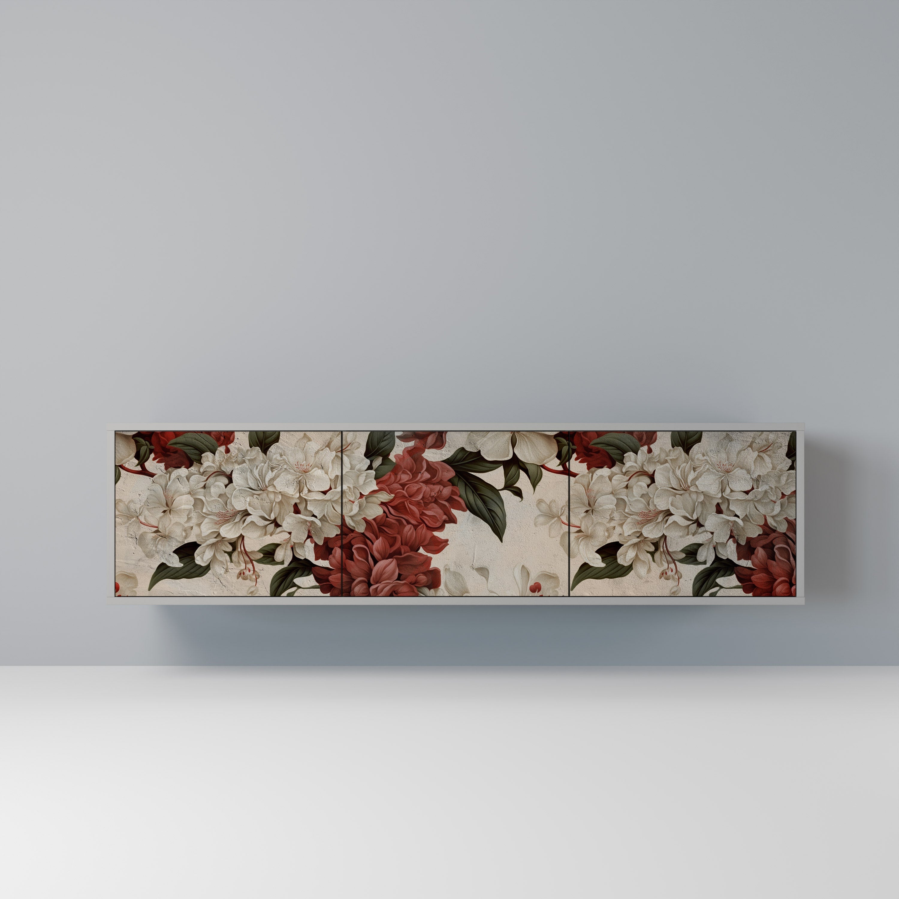 Meuble TV 3 portes EPHEMERAL DAYS, finition grise