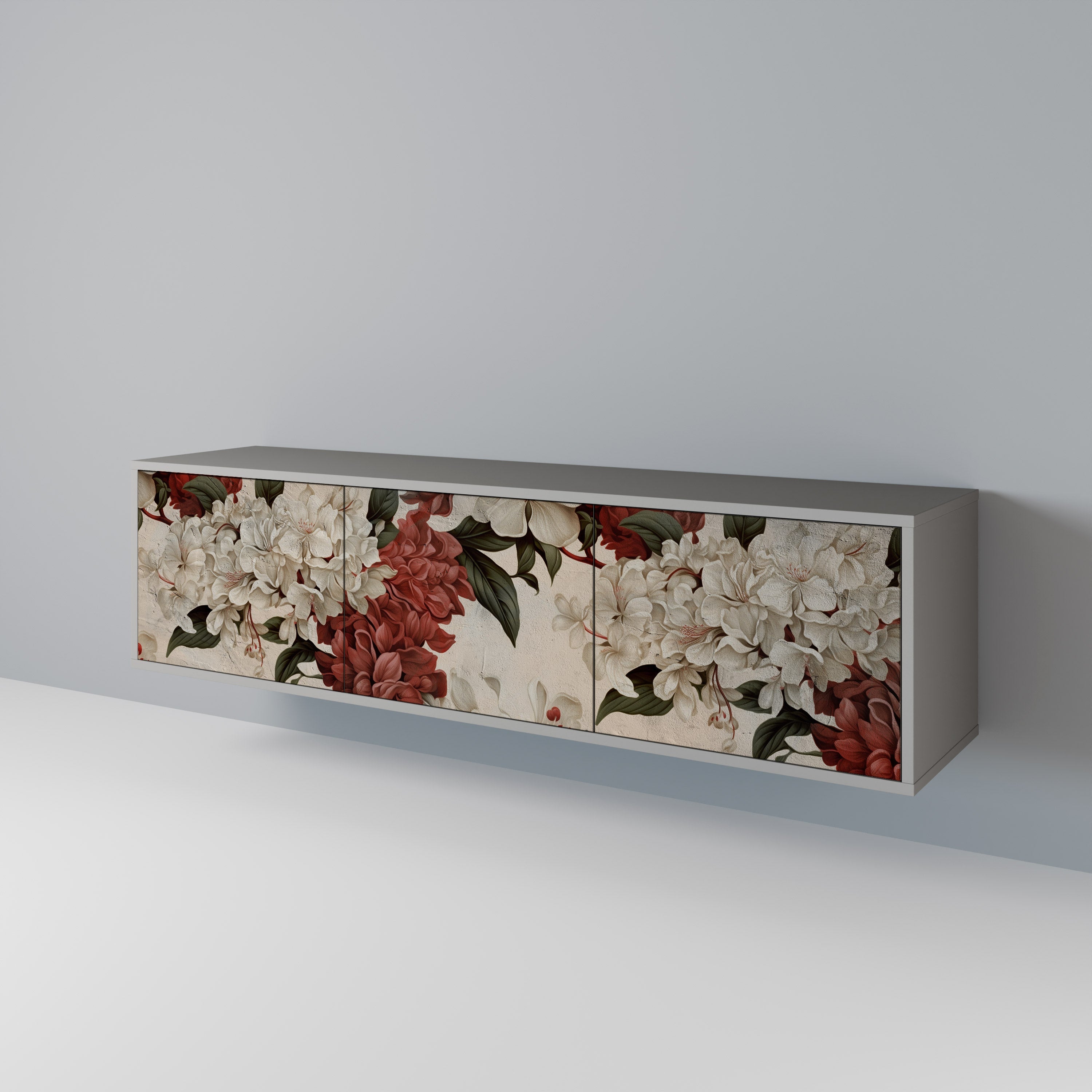 Meuble TV 3 portes EPHEMERAL DAYS, finition grise