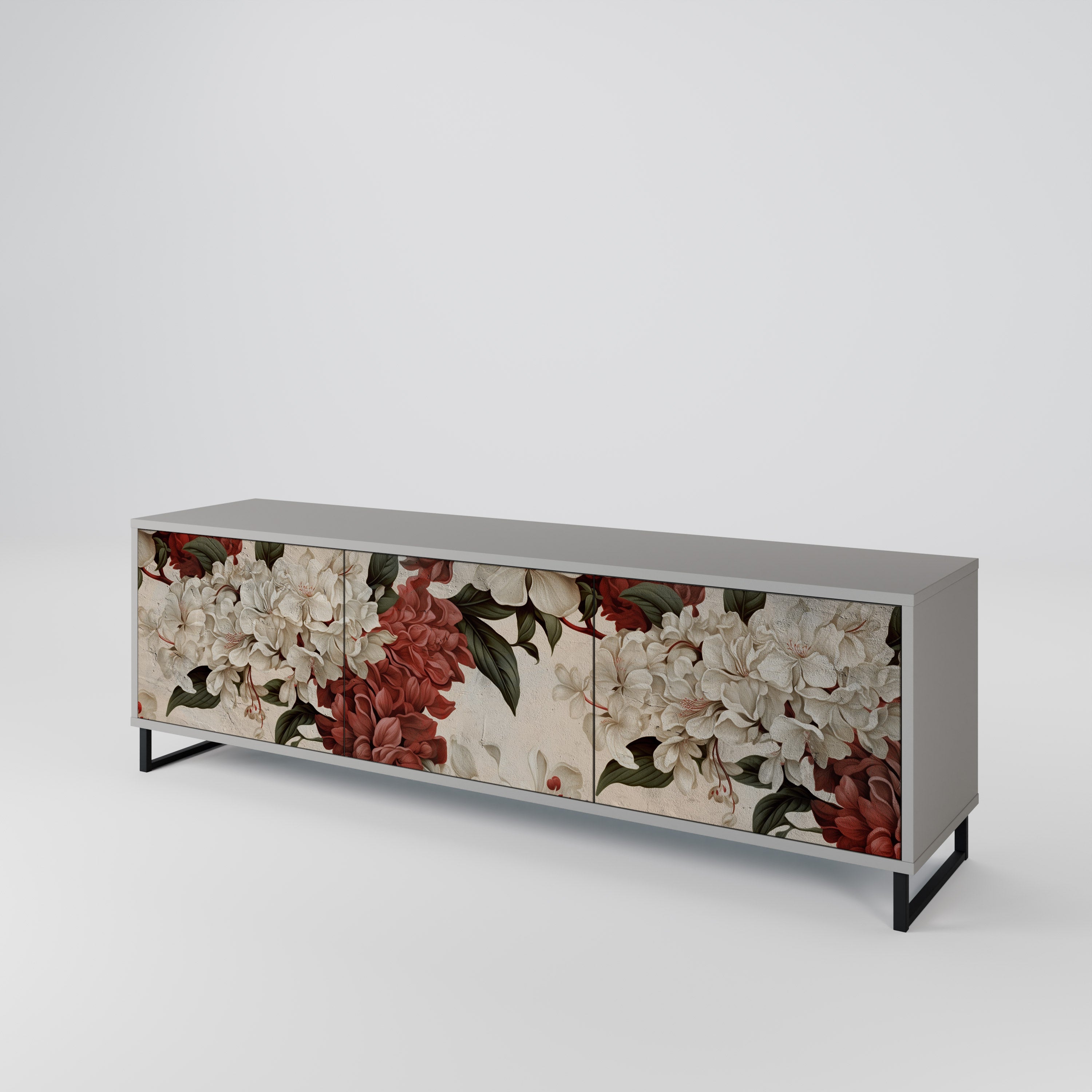 Meuble TV 3 portes EPHEMERAL DAYS, finition grise