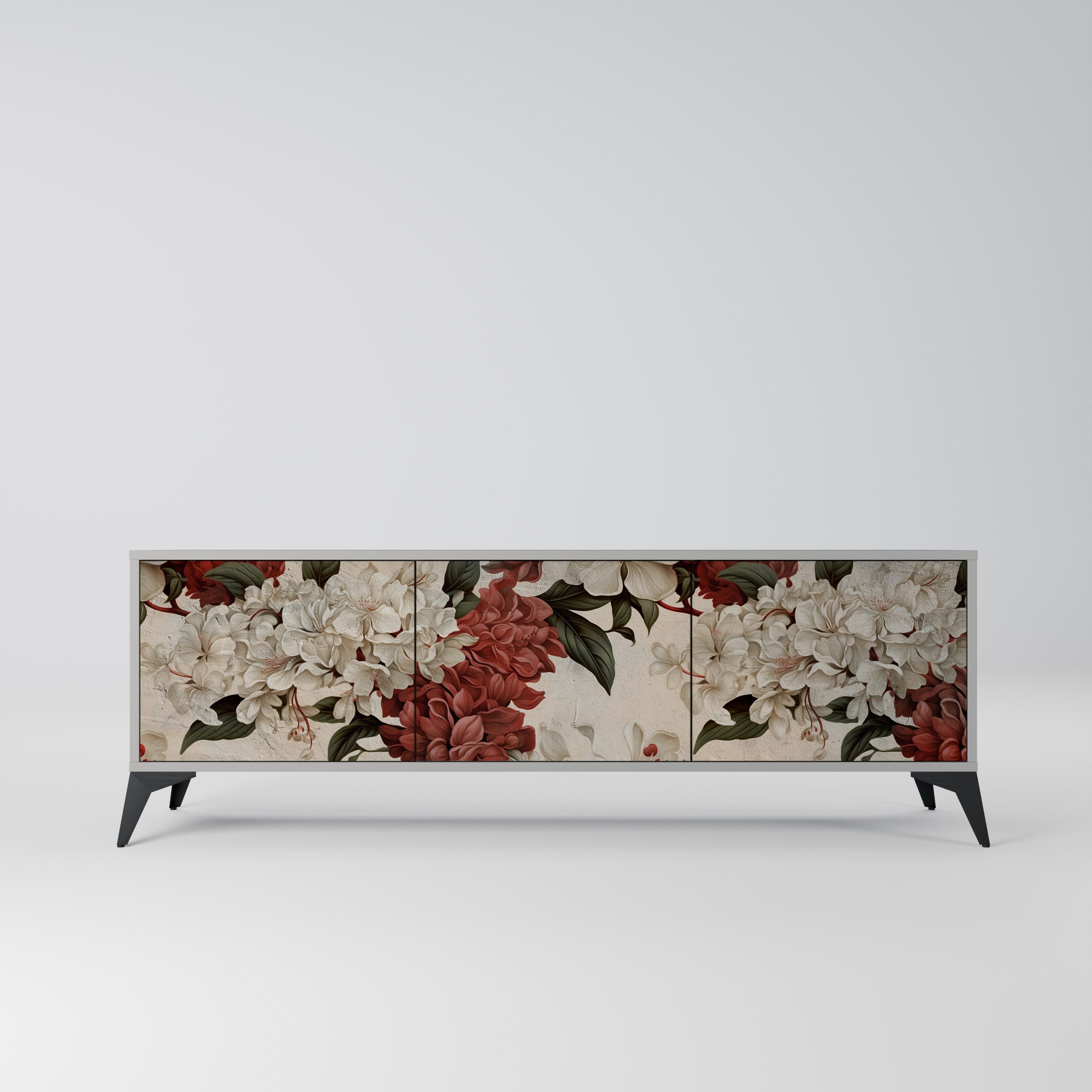 Meuble TV 3 portes EPHEMERAL DAYS, finition grise