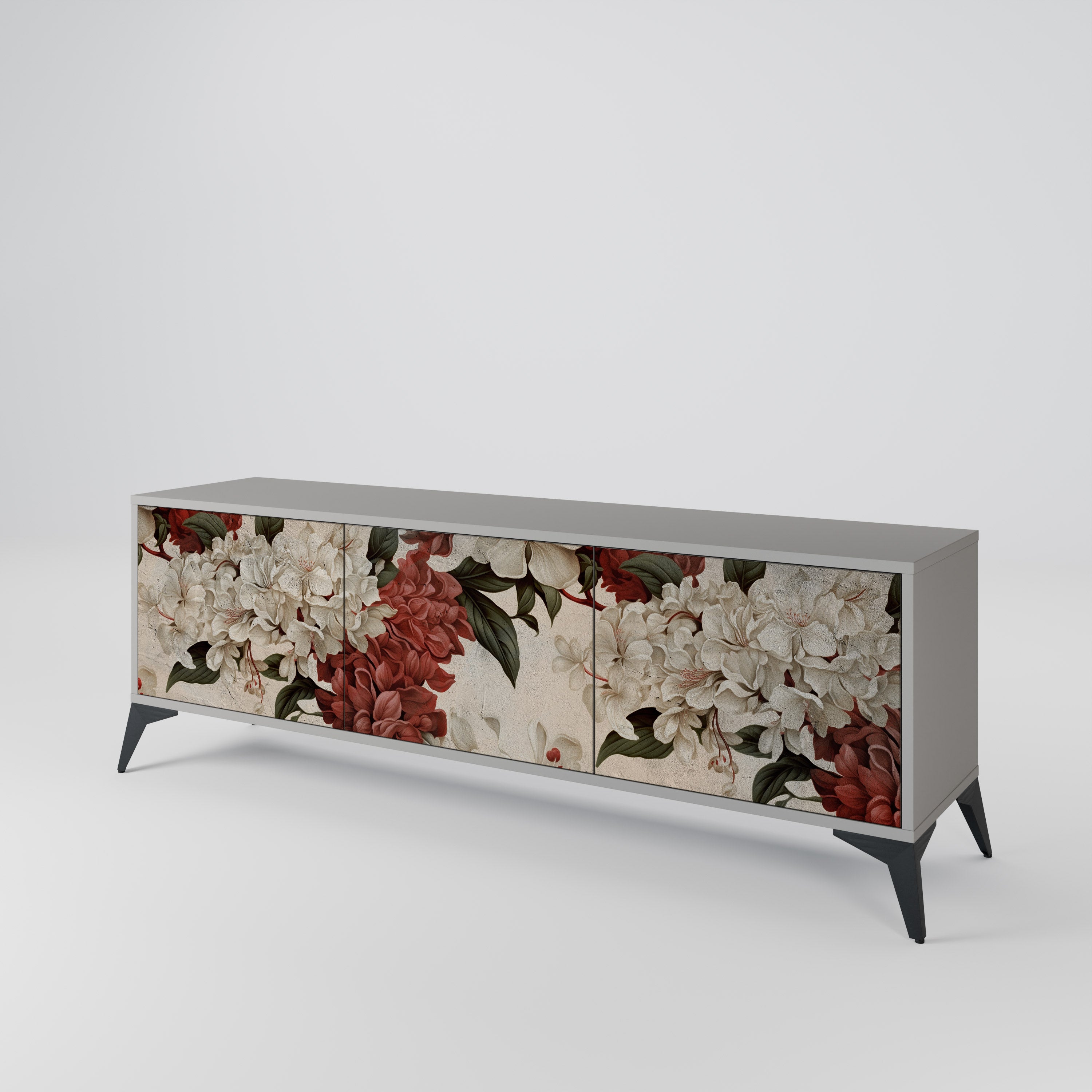 Meuble TV 3 portes EPHEMERAL DAYS, finition grise