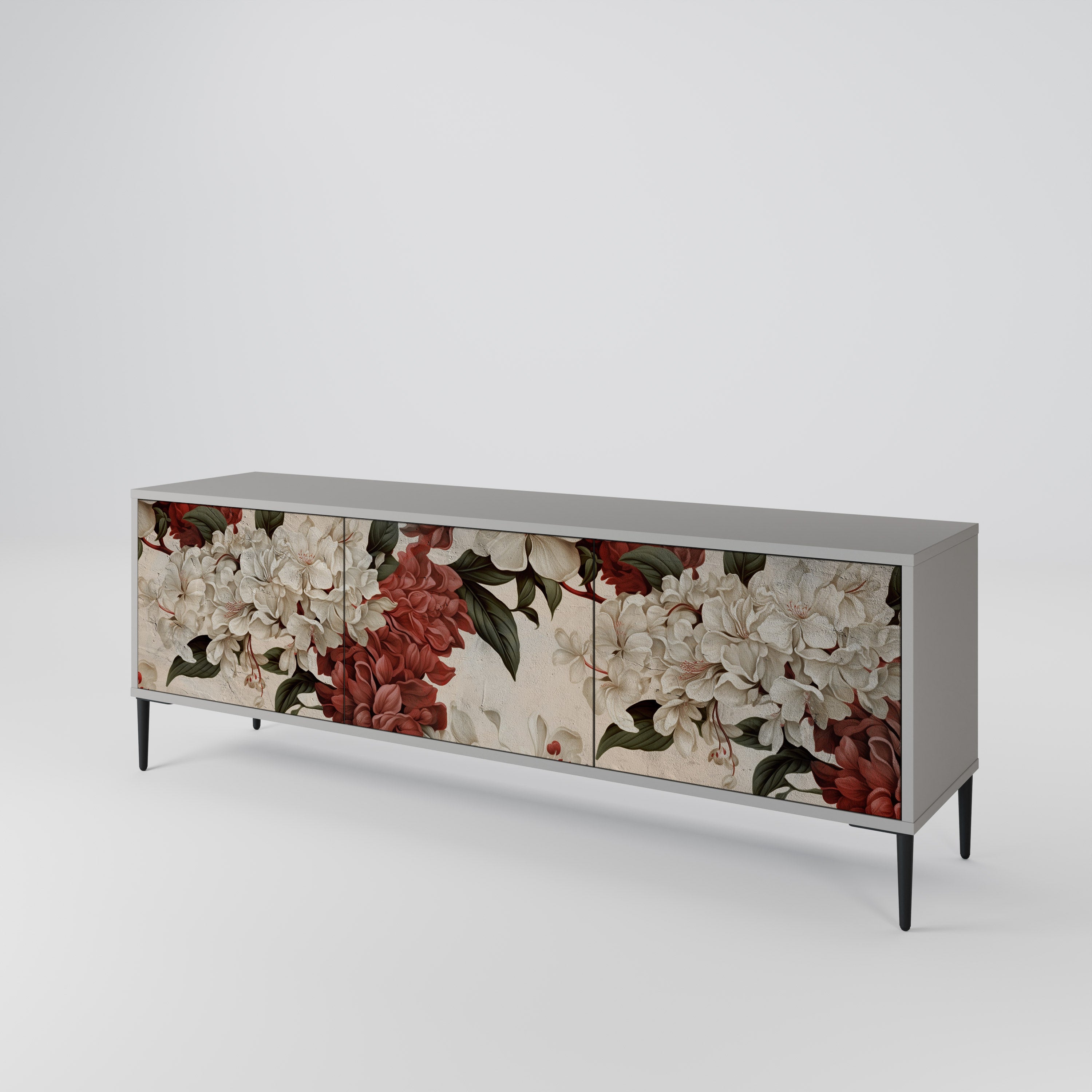 Meuble TV 3 portes EPHEMERAL DAYS, finition grise