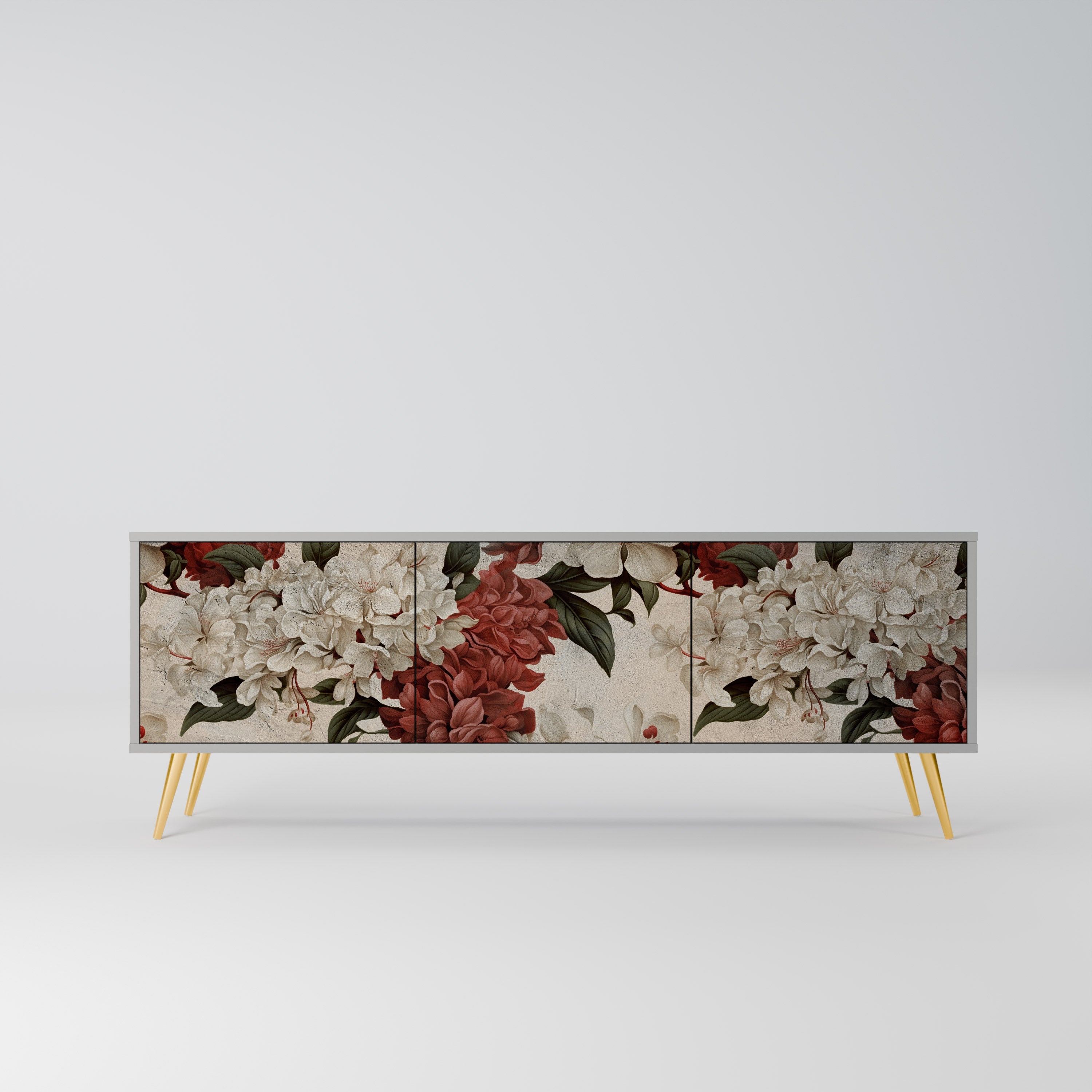 Meuble TV 3 portes EPHEMERAL DAYS, finition grise