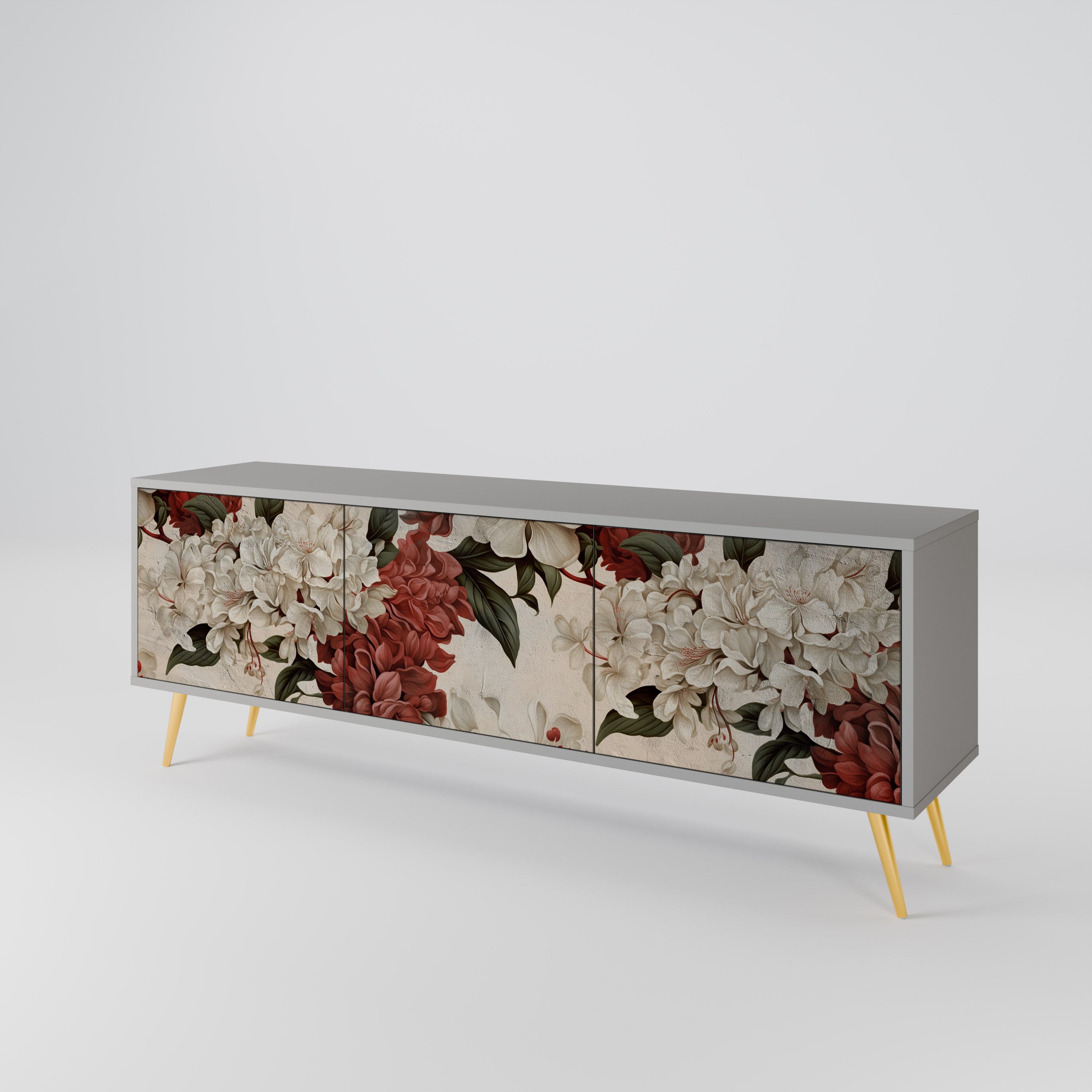 Meuble TV 3 portes EPHEMERAL DAYS, finition grise